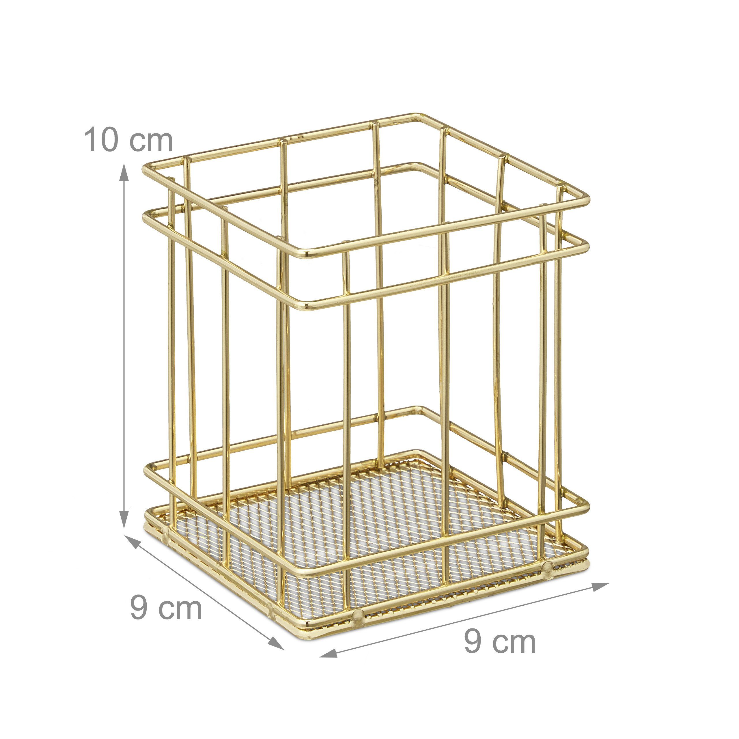 x Stiftehalter 5 relaxdays eckig Organizer gold