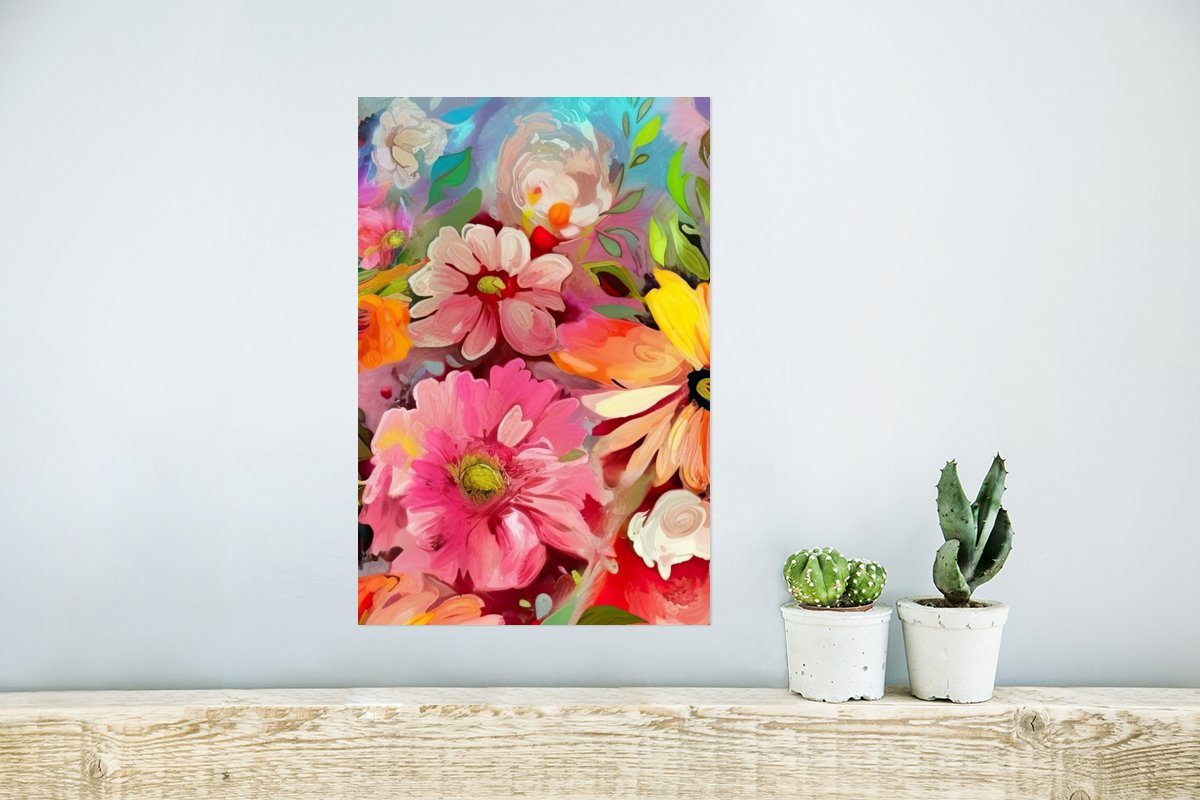 Blumen - - Wandbild, für Rahmen Poster Kunst (1 Botanisch, - Malerei MuchoWow St), Wohnzimmer, Ohne Poster, Wandposter