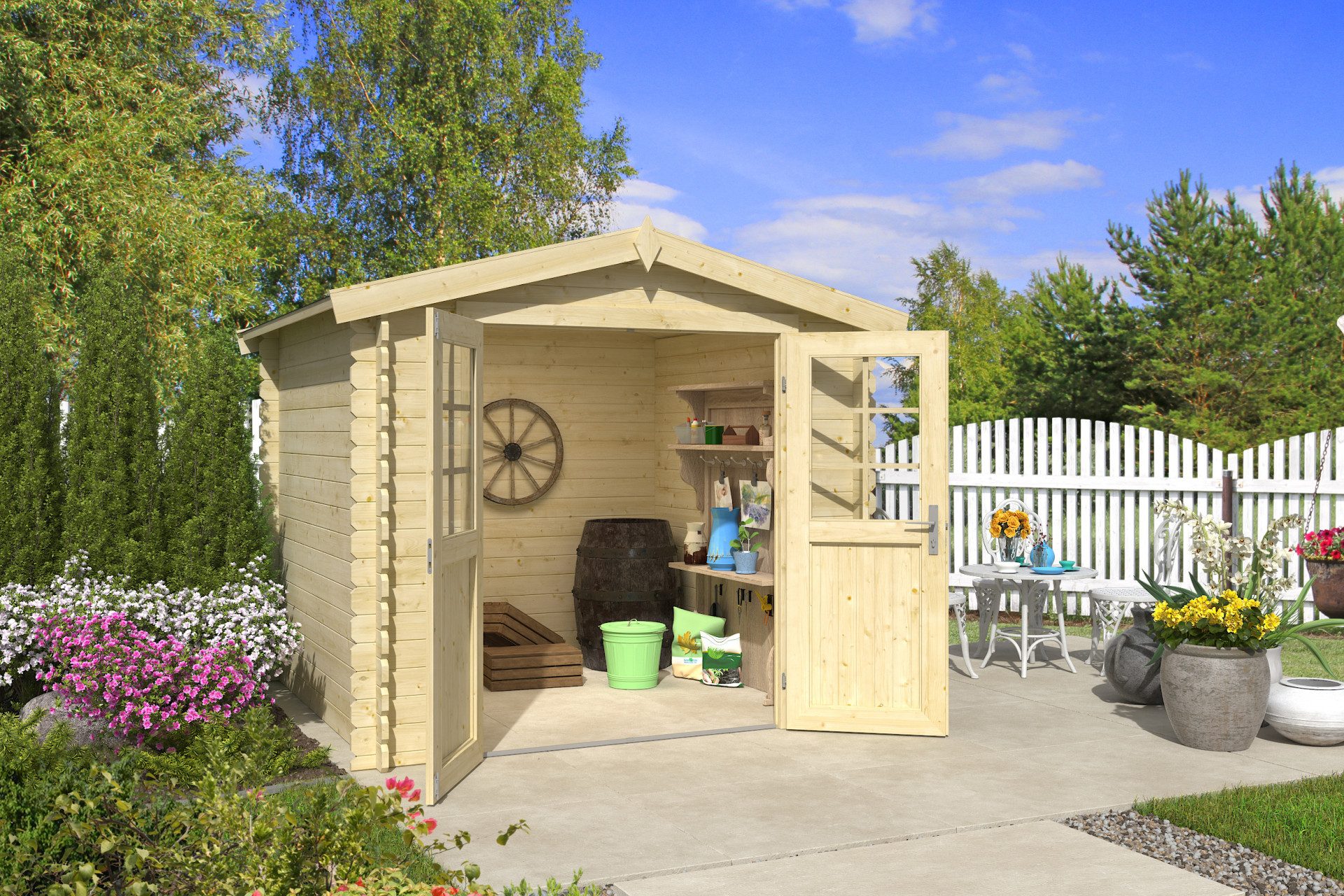 LASITA MAJA Gerätehaus 3x3m Holz Gartenhaus in 28mm Wandstärke, BxT: 230x230 cm, mit 18 mm Fußboden, ohne Dacheindeckung