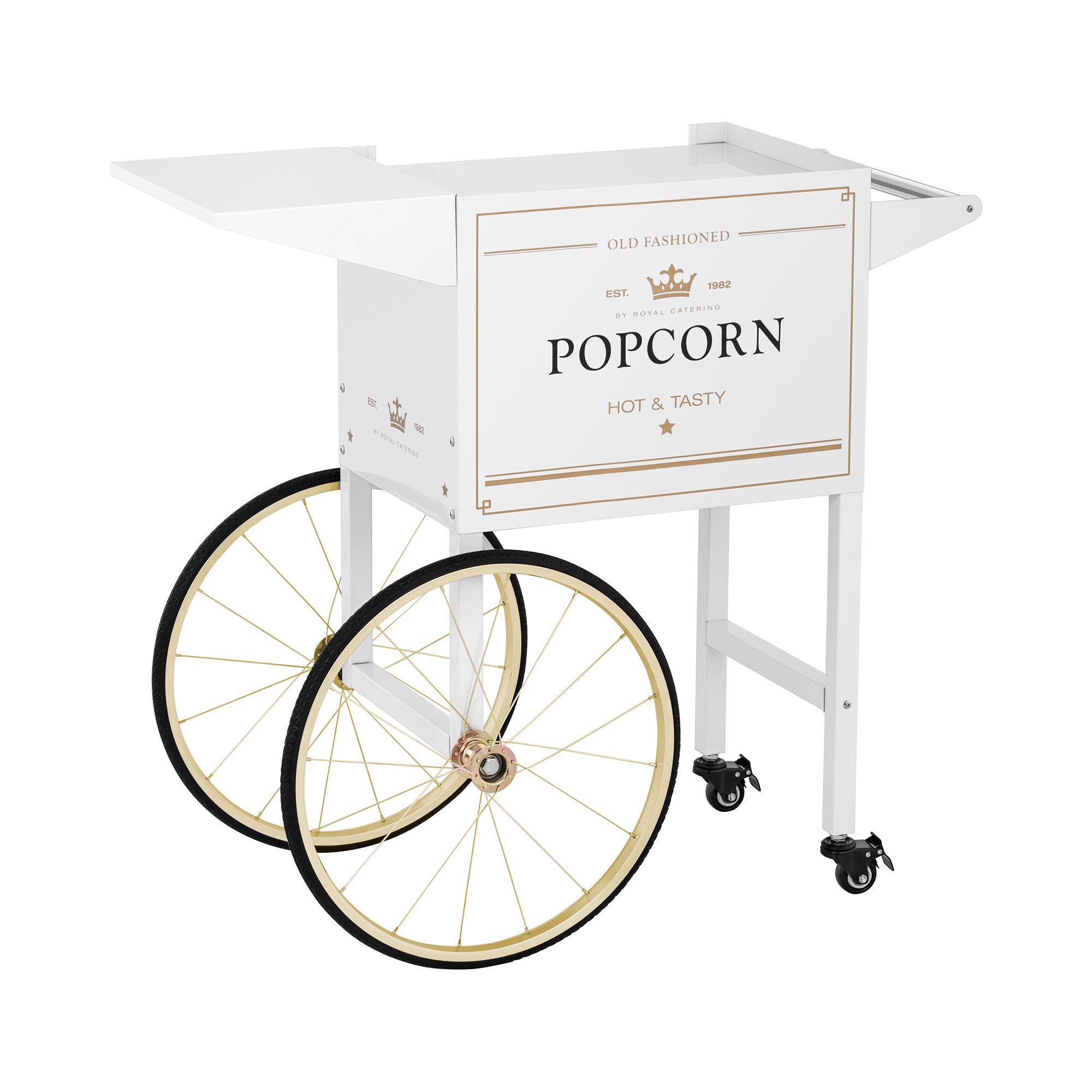 Royal Catering Popcornmaschine Popcornwagen Wagen für Popcornmaschine Popcorntrolley 2 Bremsen weiß &