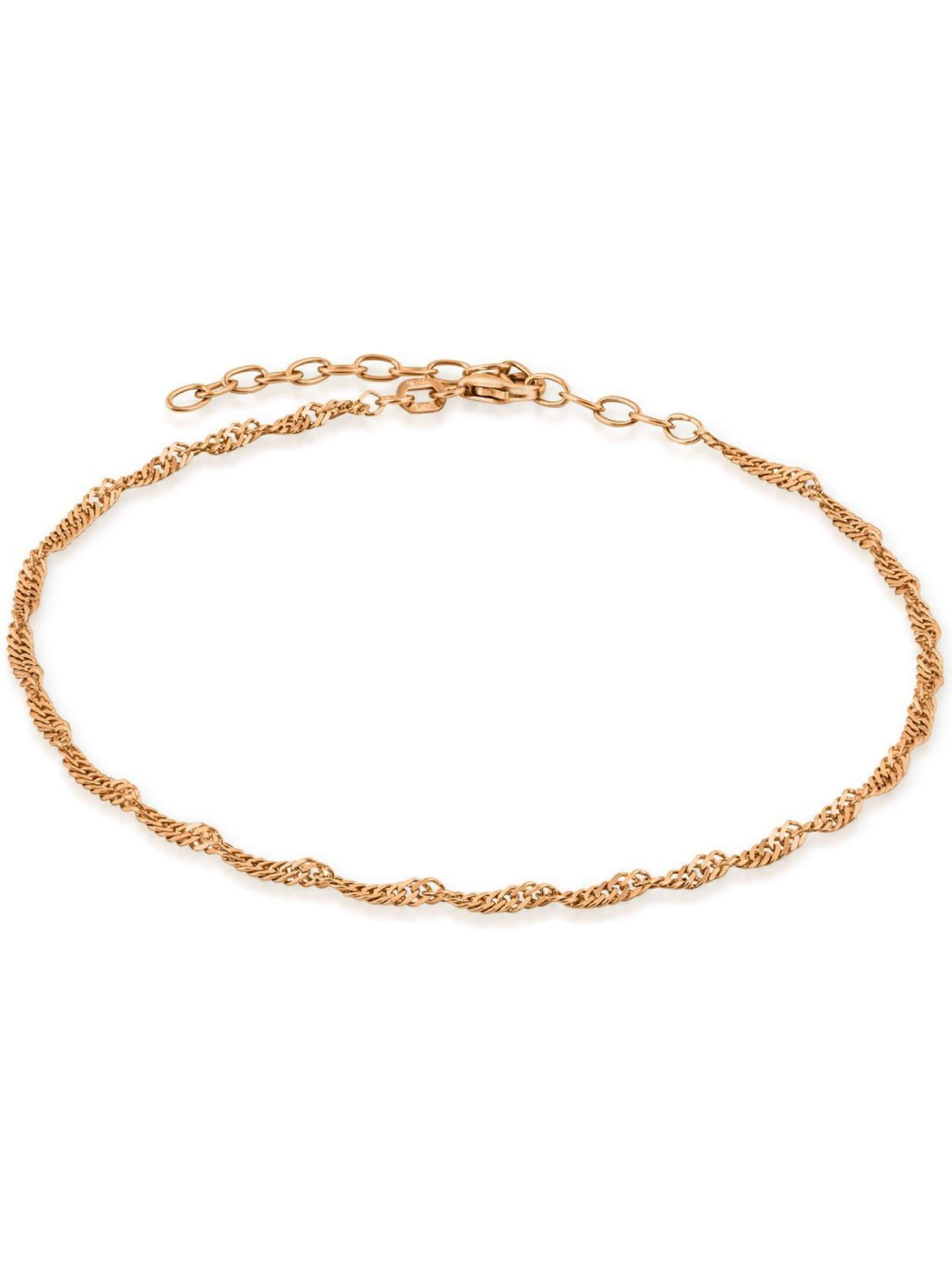 modabilé Fußkette Fußkettchen SINGAPORE Rosegold, 23cm - 28cm, 2,4mm breit, Sterling Silber 925, Frauen, Made in Germany