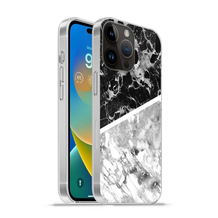 MuchoWow Handyhülle Marmor - Schwarz - Weiß - Luxus Handyhülle Telefonhülle Apple iPhone 14 Pro Max