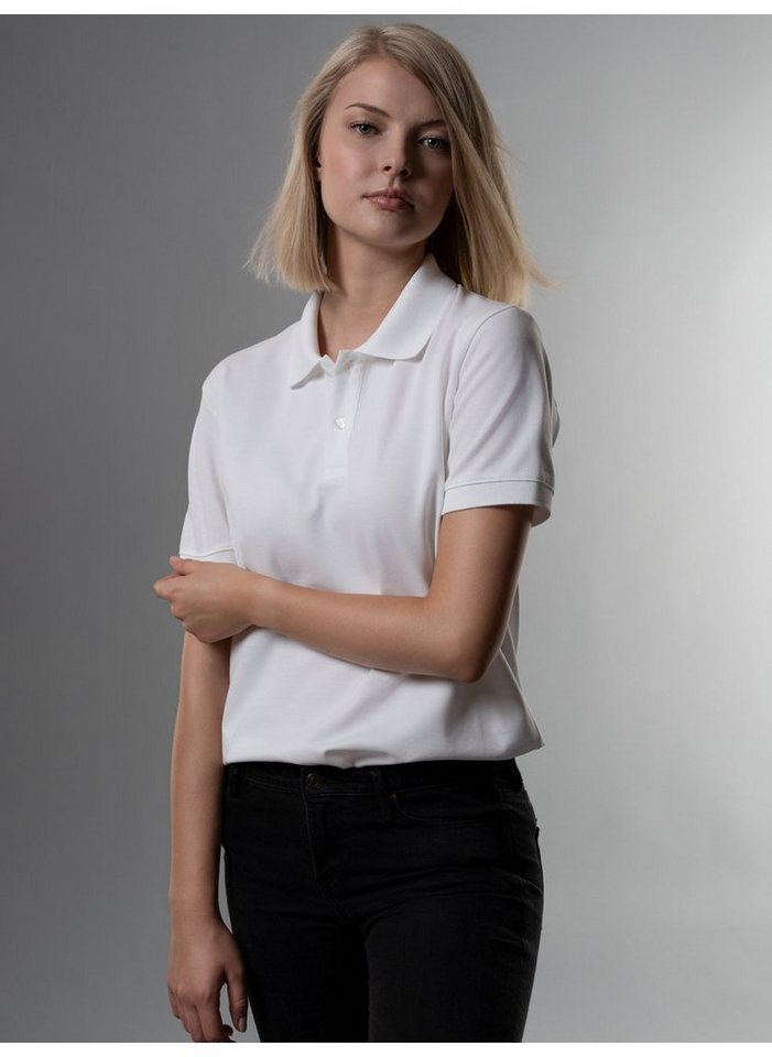 TRIGEMA Slim Fit rechtem Gestickte TRIGEMA-Schwinge DELUXE-Piqué, Arm Poloshirt Poloshirt auf Trigema aus
