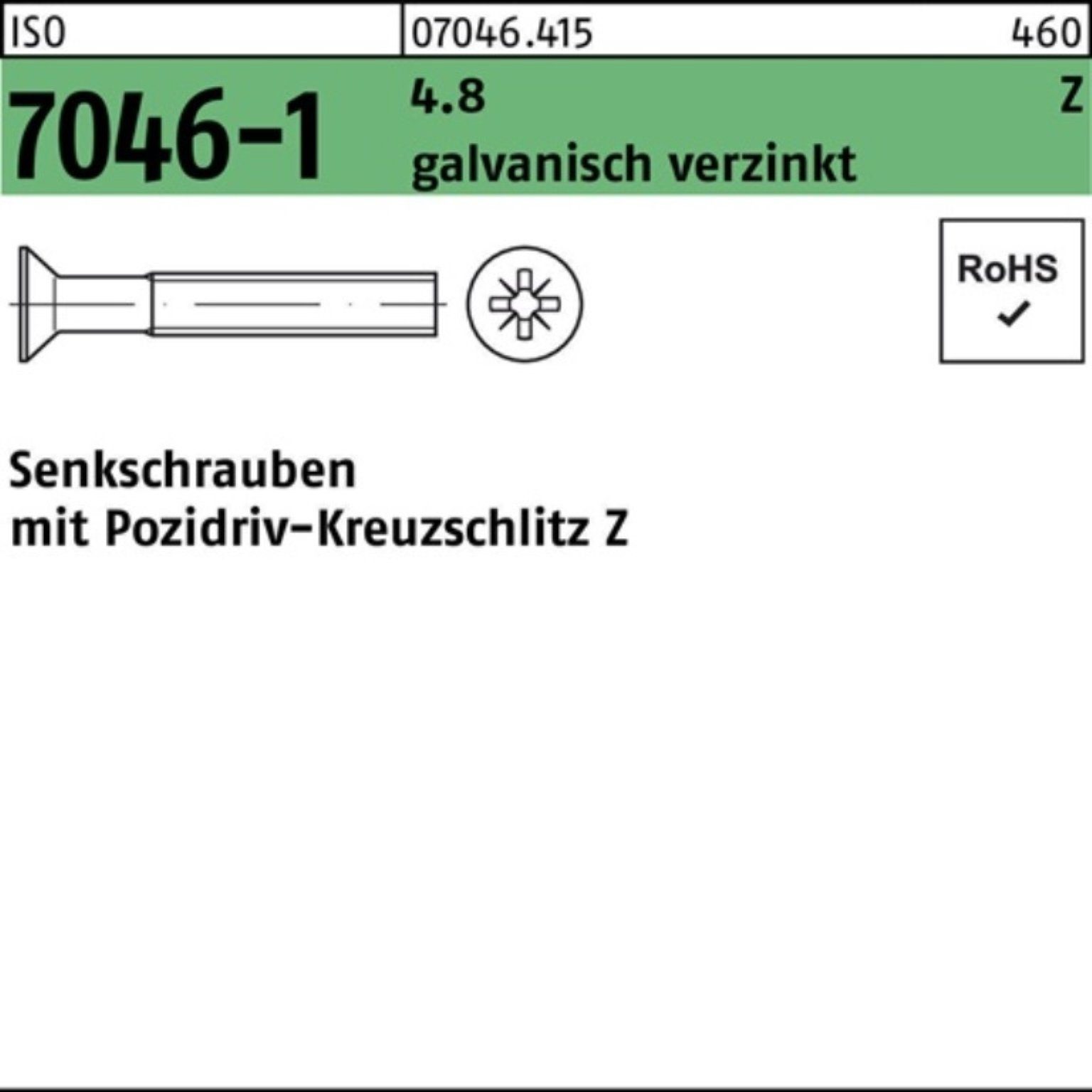 4.8 ISO 500St. Reyher Senkschraube 7046-1 galv.verz. IS M5x45-Z Senkschraube 500er Pack PZ