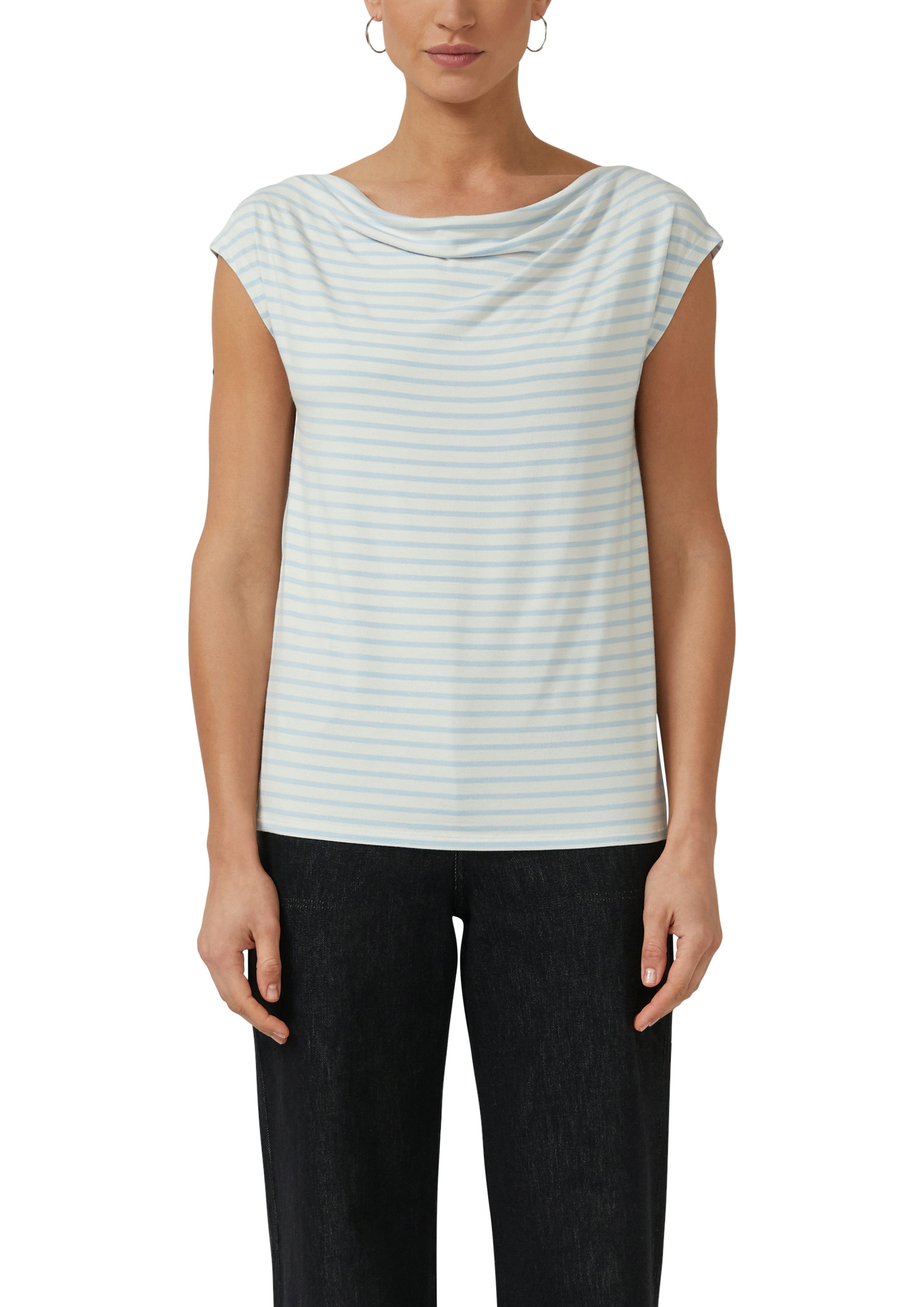 s.Oliver BLACK LABEL T-Shirt mit Wasserfallausschnitt und Streifen-Design günstig online kaufen