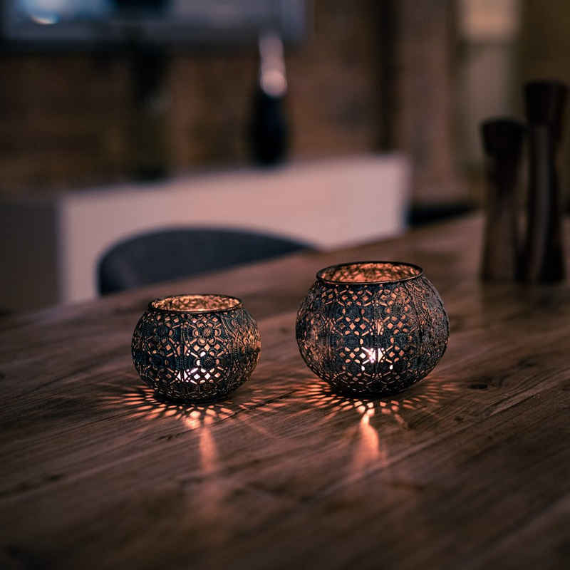 Flanacom Teelichthalter »Orientalische Kerzengläser Metall - Schattenspiel« (Set, 2-tlg), orientalisches Design