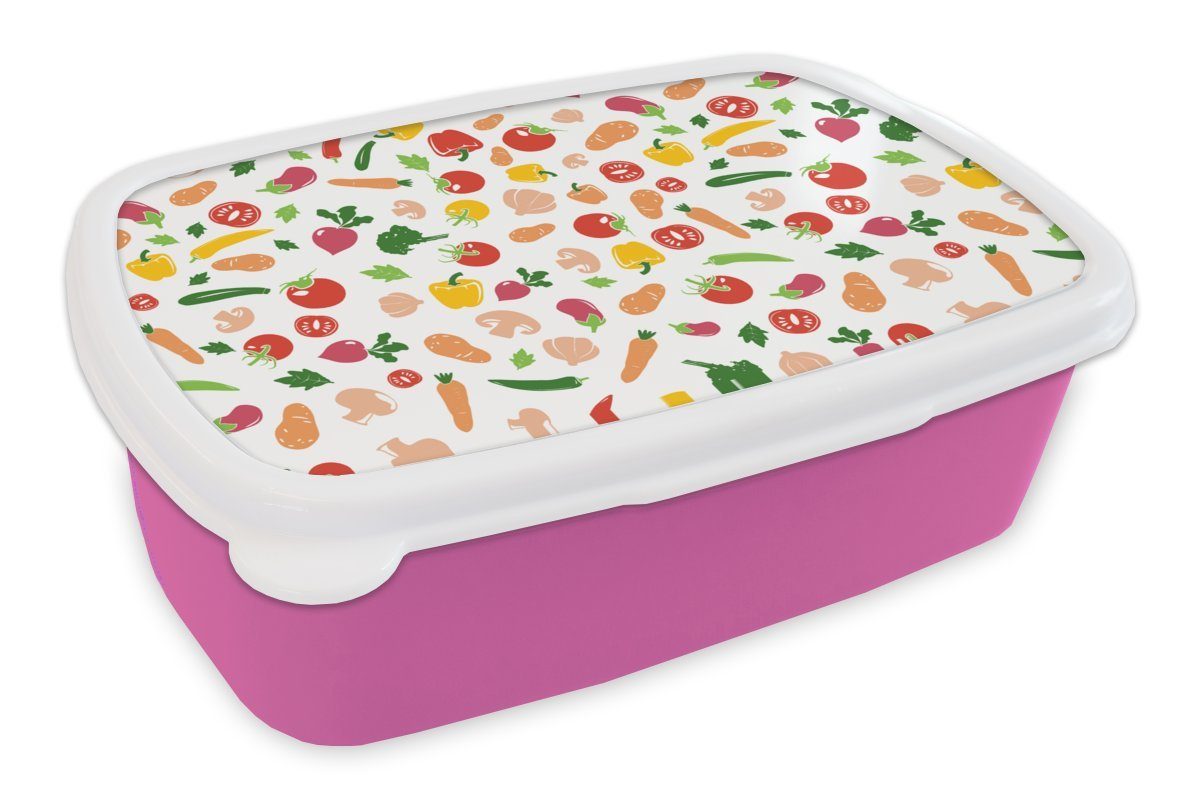 MuchoWow Lunchbox Gemüse - Regenbogen - Vegan - Muster, Kunststoff, (2-tlg), Brotbox für Erwachsene, Brotdose Kinder, Snackbox, Mädchen, Kunststoff rosa