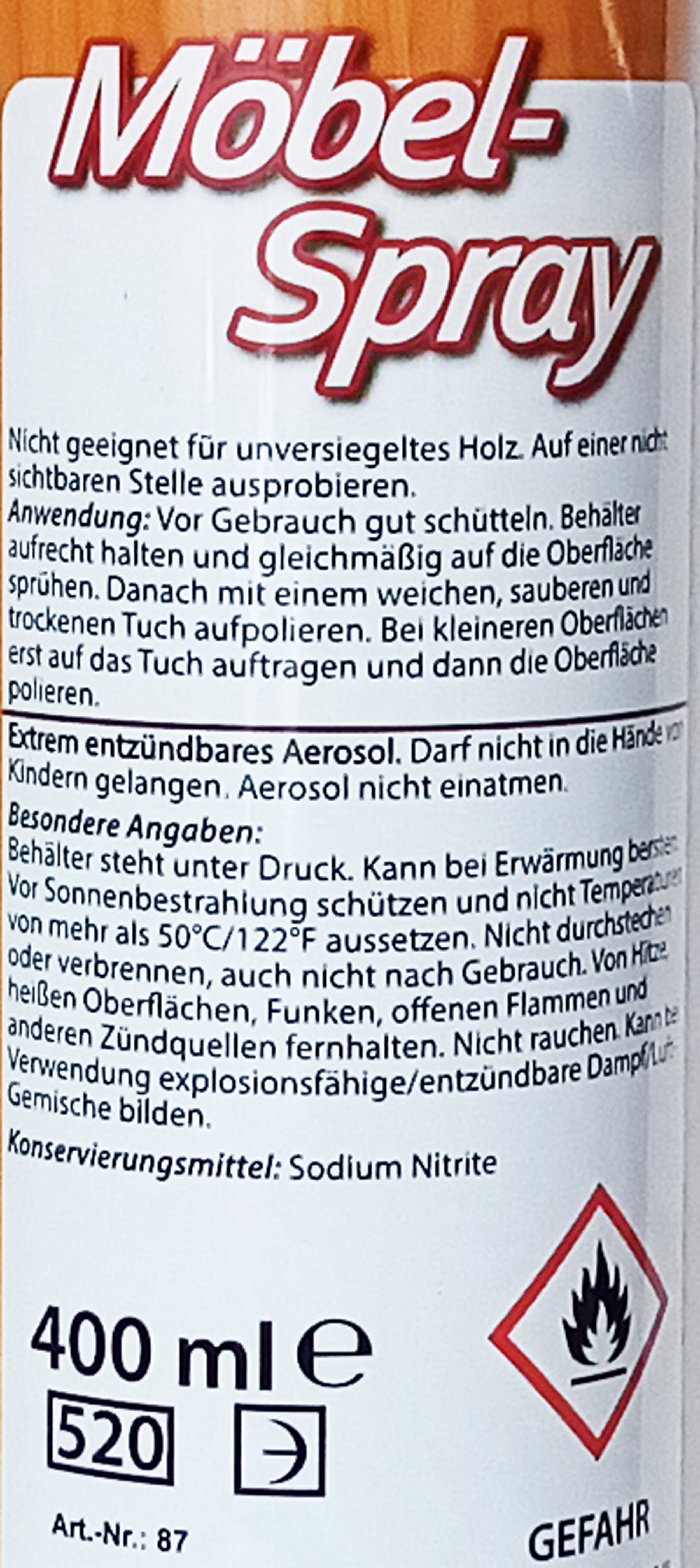 Reinex Retuschierstift MÖBEL-SPRAY 400ml Holzreiniger Glanz Möbelpflege Möbelpolitur 70, (1-tlg), Möbelspray Holz