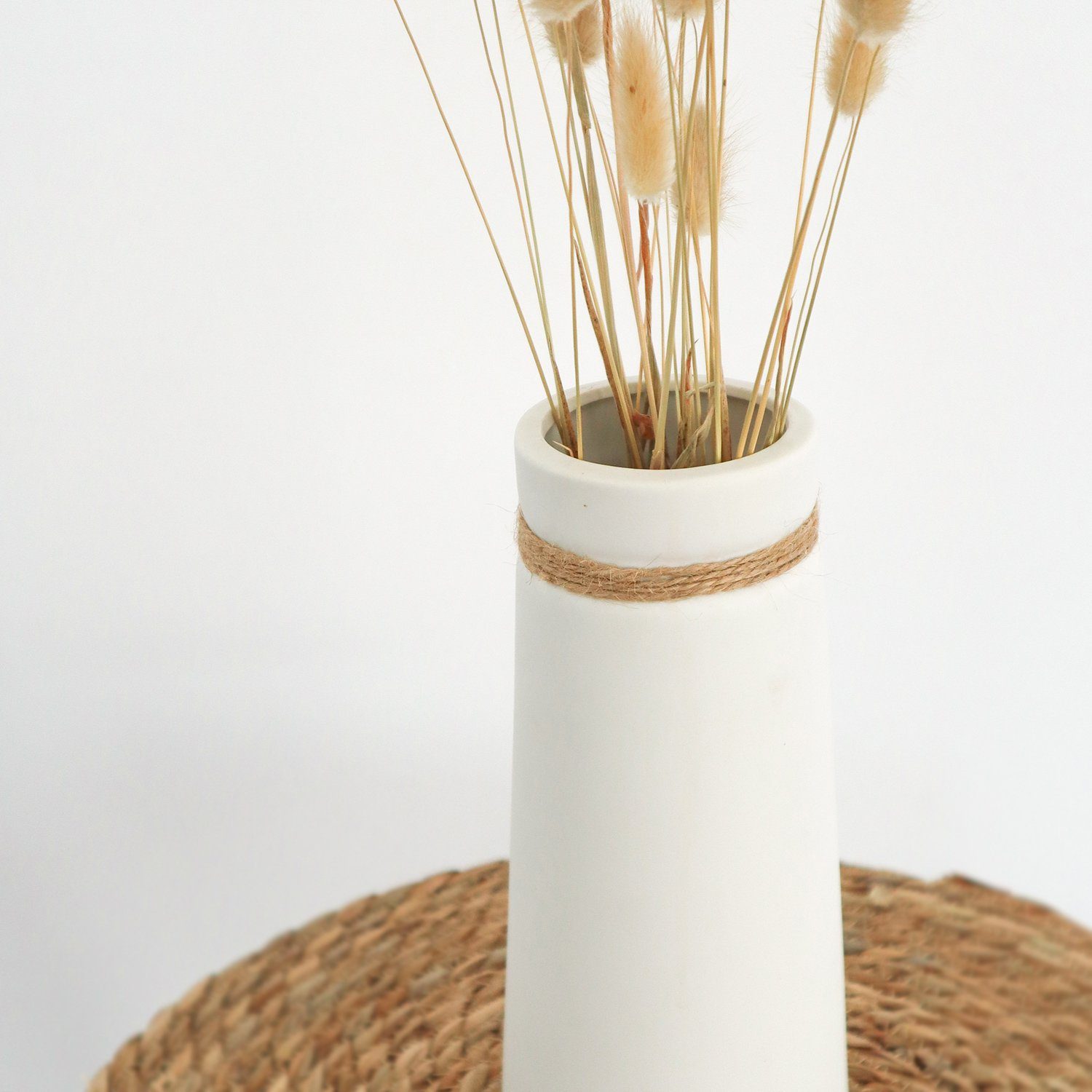 flature Tischvase Keramik Vase Weiß Boho Style - für Pampasgras und Blumen