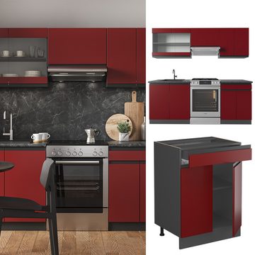 Livinity® Küchenzeile R-Line, Rot/Anthrazit, 200 cm, AP Marmor