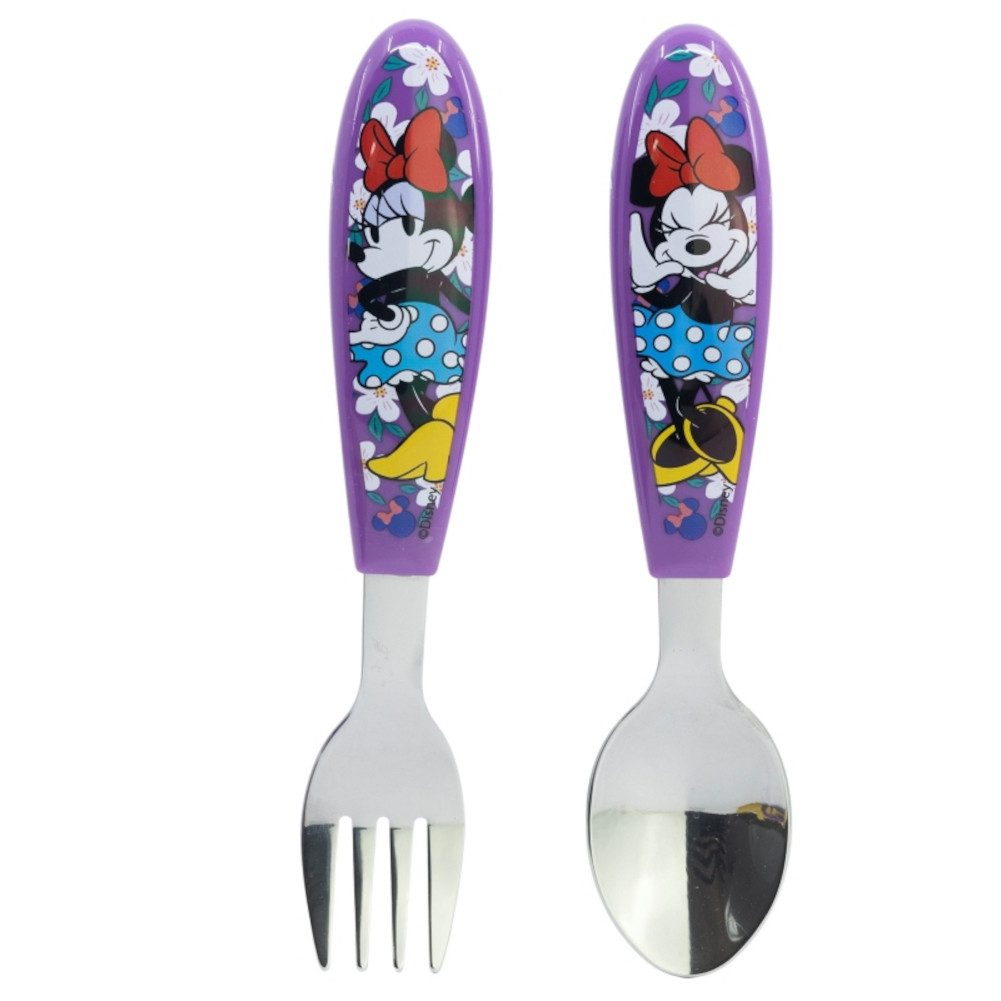 Stor Kinderbesteck 2 tlg. Minnie Maus Kinder Besteck Gabel + Löffel Metall Kinderbesteck, 1 Personen