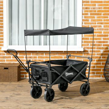 Outsunny Bollerwagen Faltbar Transportwagen mit Sonnendach, Handwagen mit Griff (Strandwagen, 1-tlg., Gartenwagen), bis 110 kg Belastbar, Oxford, Schwarz