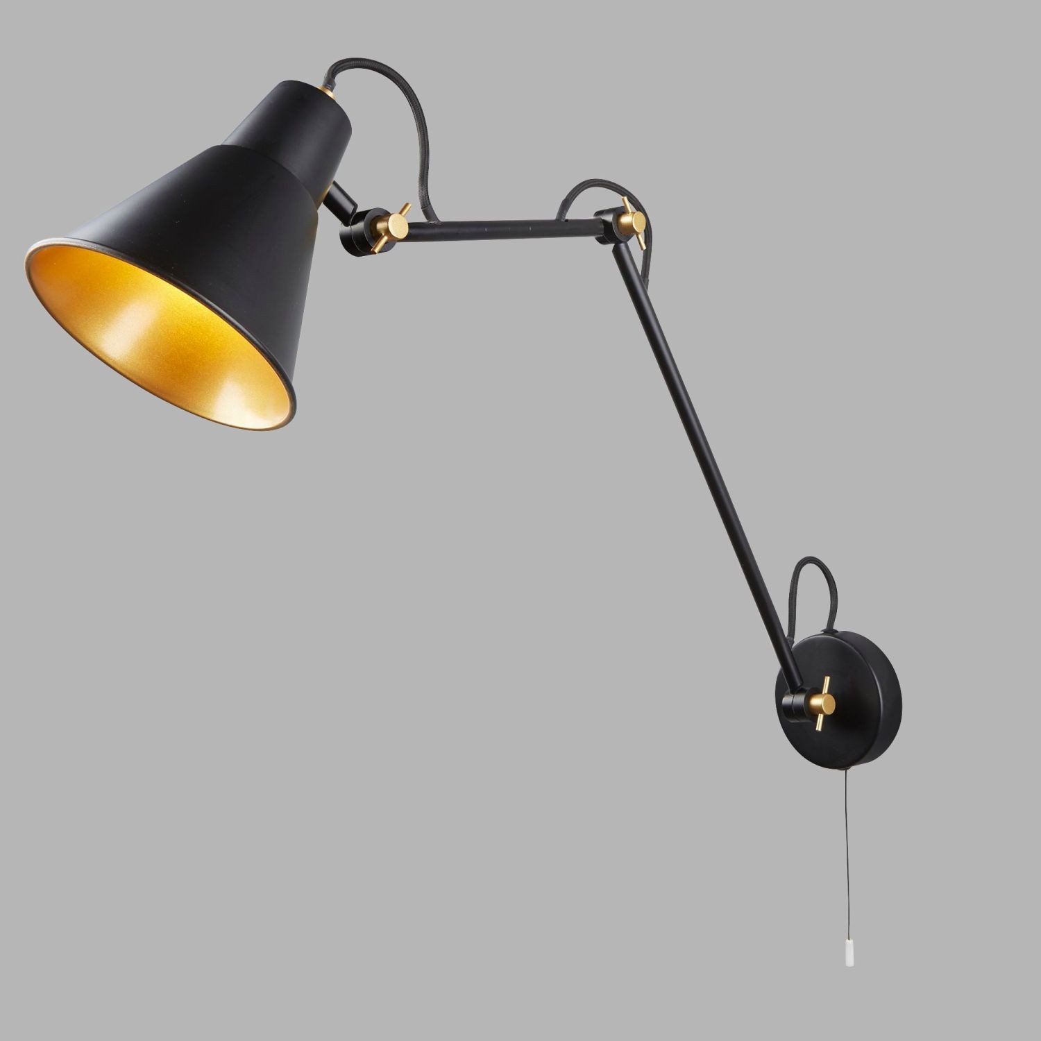 Licht-Erlebnisse Wandstrahler MARCO, ohne Leuchtmittel, E27 in Schwarz Gold Metall Retro verstellbar Wohnzimmer