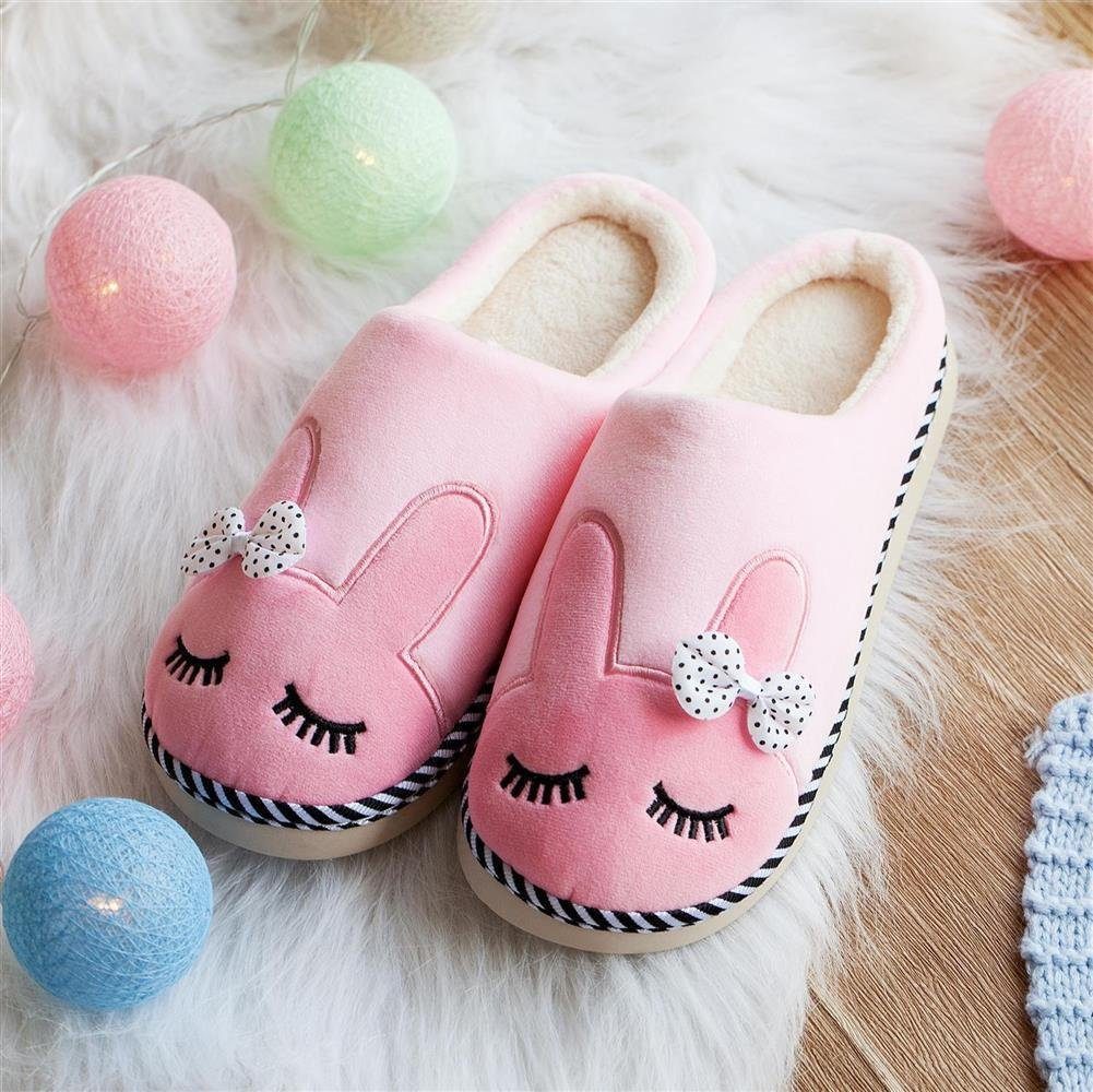 Katara Tier Pantoffeln Gr. 34-41 (Einhorn, Katze, Hase) Plüsch Hausschuhe Hausschuhe, weich, warm, süß, kuschelig, Plüsch Kaninchen (Pink)