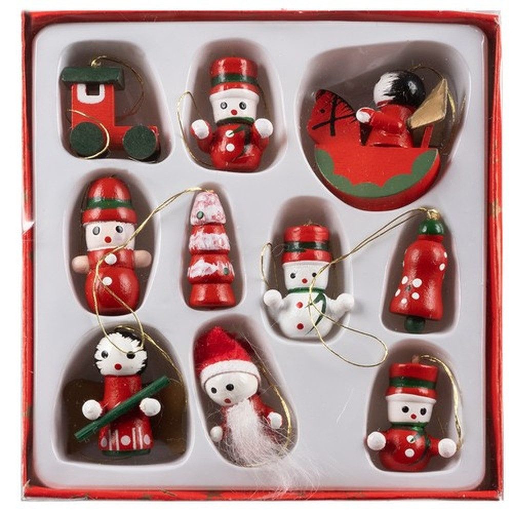Ruhhy Weihnachtsbaumkugel Holzanhänger Weihnachtskugeln (10 St), weihnachtlichen Motiven wie Stern, Glocke oder Weihnachtsmann