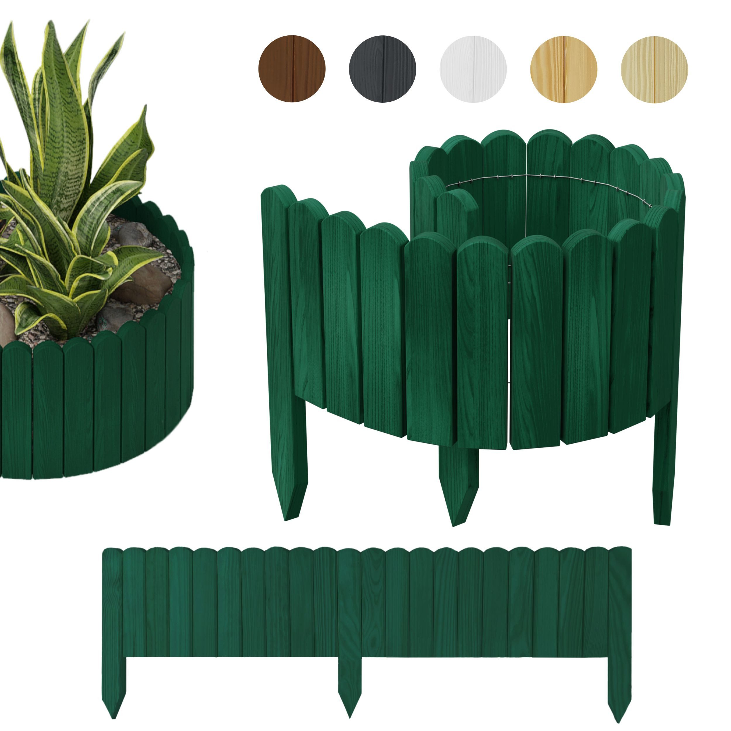 be4nature Palisade Flexibler Beeteinfassung Beetumrandung Rasenkante Rollborder Dekozaun, LxH: 100x10 cm, Dunkelgrün, Holzzaun Umzäunung Garten Beeten Blumenbeeten Kräutergarten Umrandung
