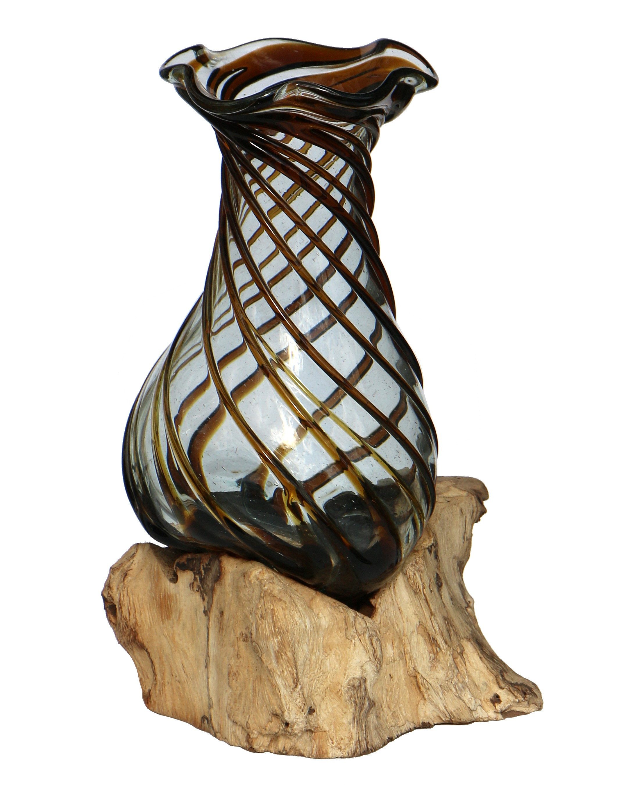 Wogeka Dekovase Dekovase Glas-Vase "Venezia" auf Wurzel-Holz Teakholz Gamal günstig online kaufen