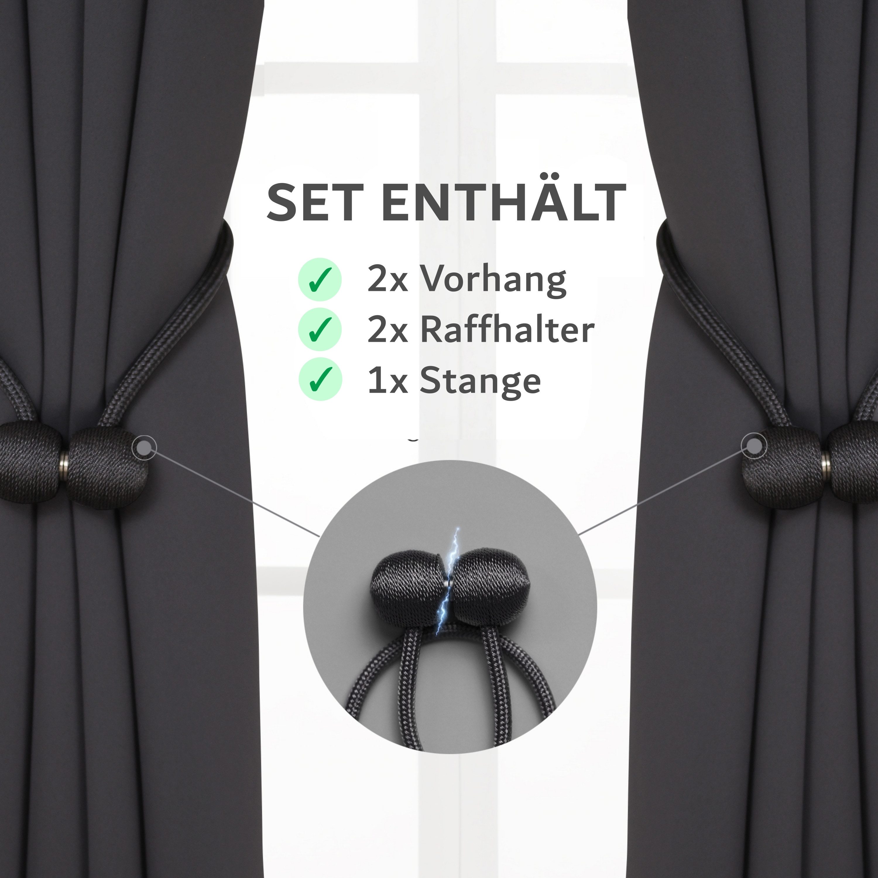 Cozyor Verdunkelungsvorhang 2er-Set inkl. 2 Magnethalter, thermoisolierend, Gardinen blickdicht (2 St), Ösen, verdunkelnd, Mikrofaser Polyester – Bild 2 von 5