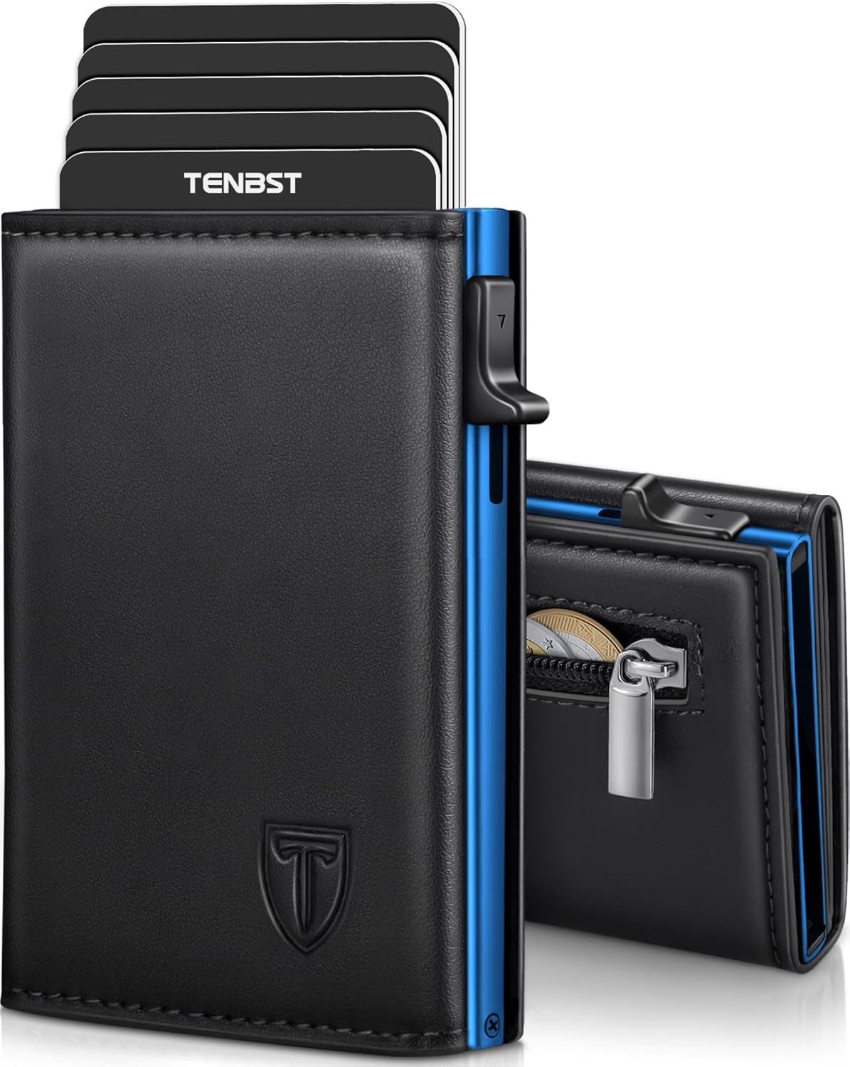 TEEHON Geldbörse Geldbörse Herren mit Münzfach & RFID Schutz (Slim Wallet Premium Portmonee, 10 Kartenfächer + Geldtasche), Kartenetui Herren - Blau-Schwarz