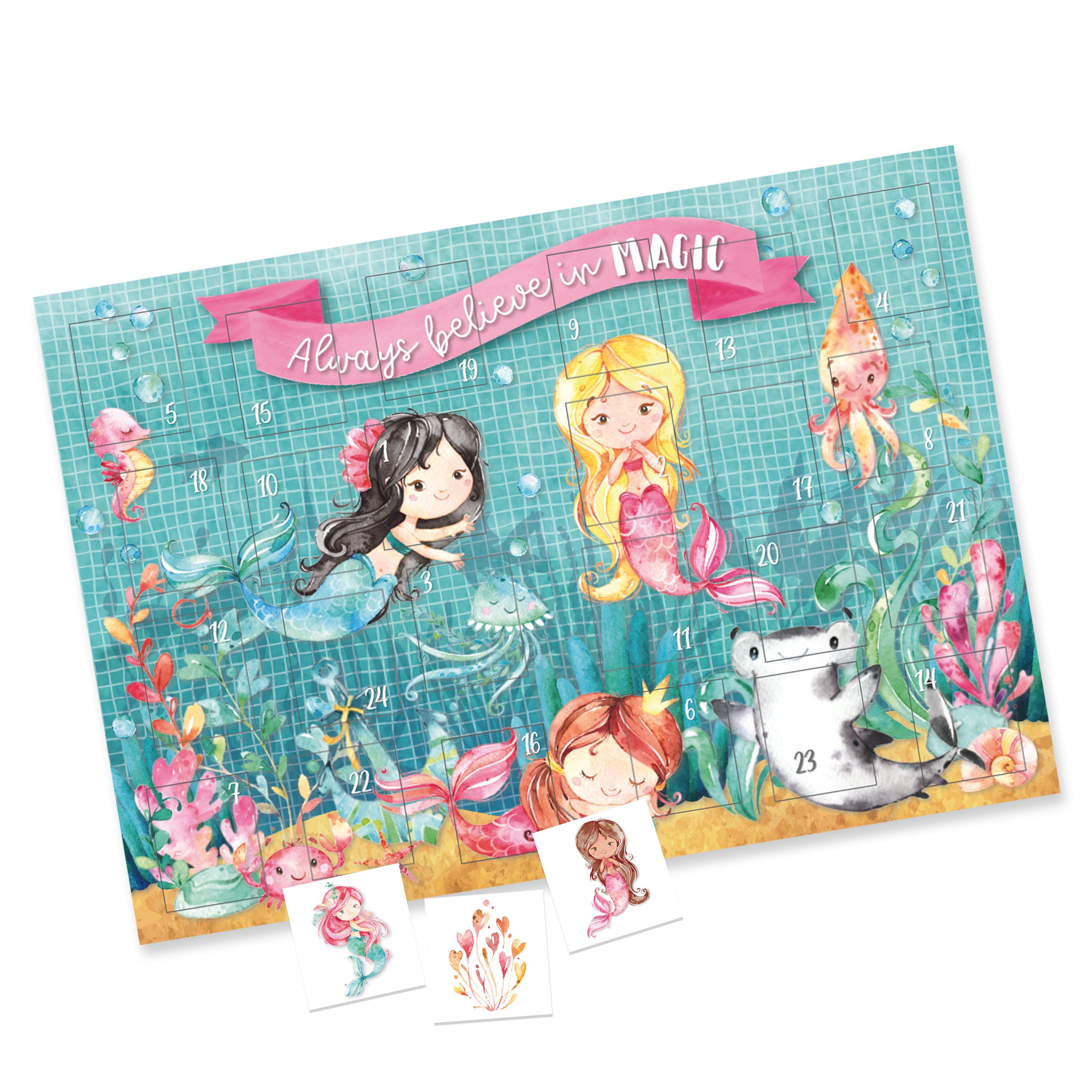 PAPIERDRACHEN Adventskalender Tattoo-Adventskalender (Adventskalender mit 24 Tattoos - kindgerechte Designs - erhältlich in vier verschiedenen Designs)