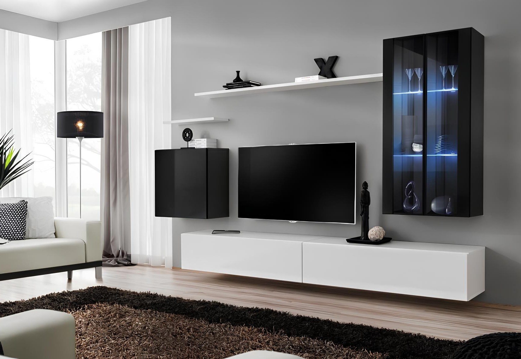 Wohnwand 7-teiliges Wohnzimmer Möbel Set aus Holz für stilvolle Einrichtun
