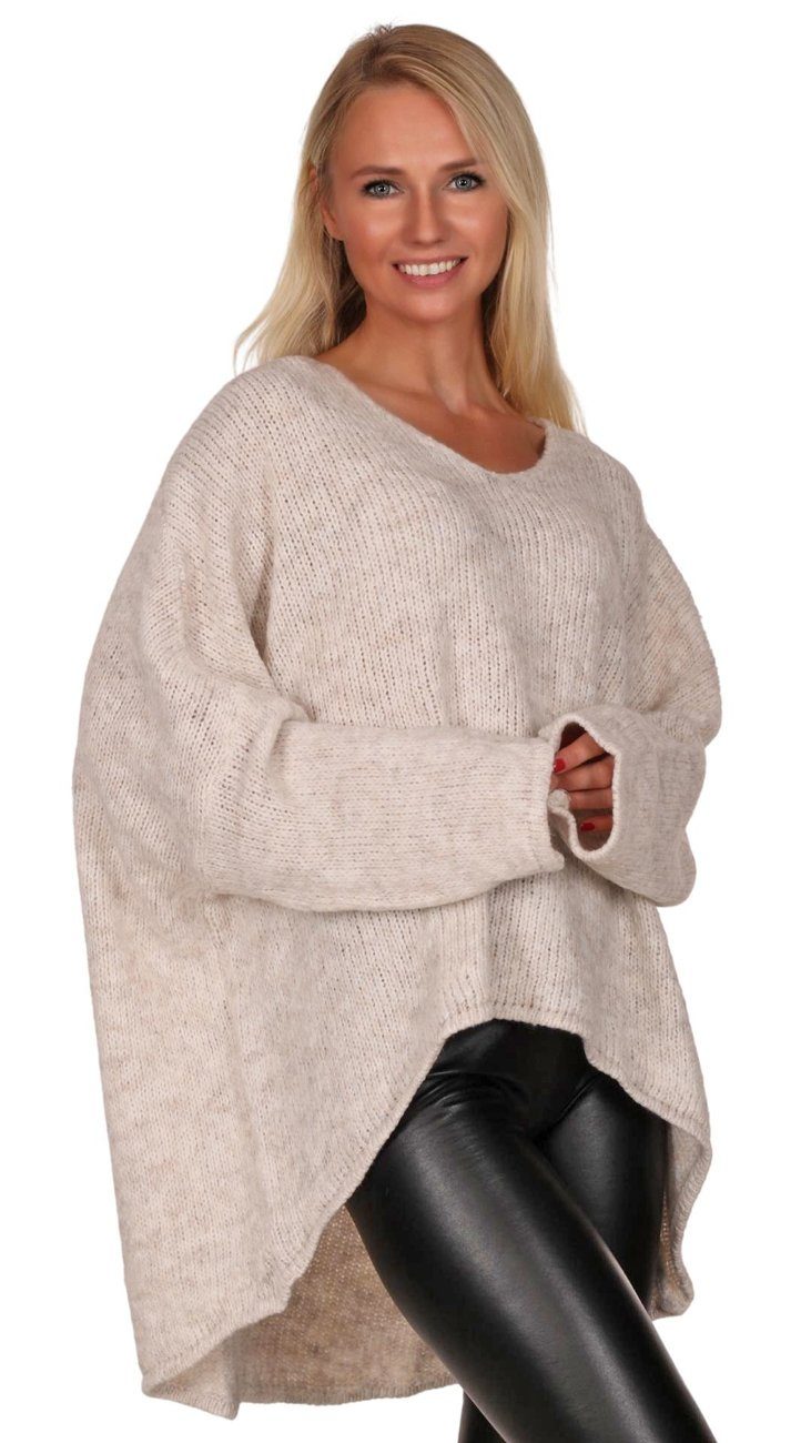 Charis Moda Strickpullover V-​Ausschnitt lang Look im Oversized Natur hinten kurz vorne