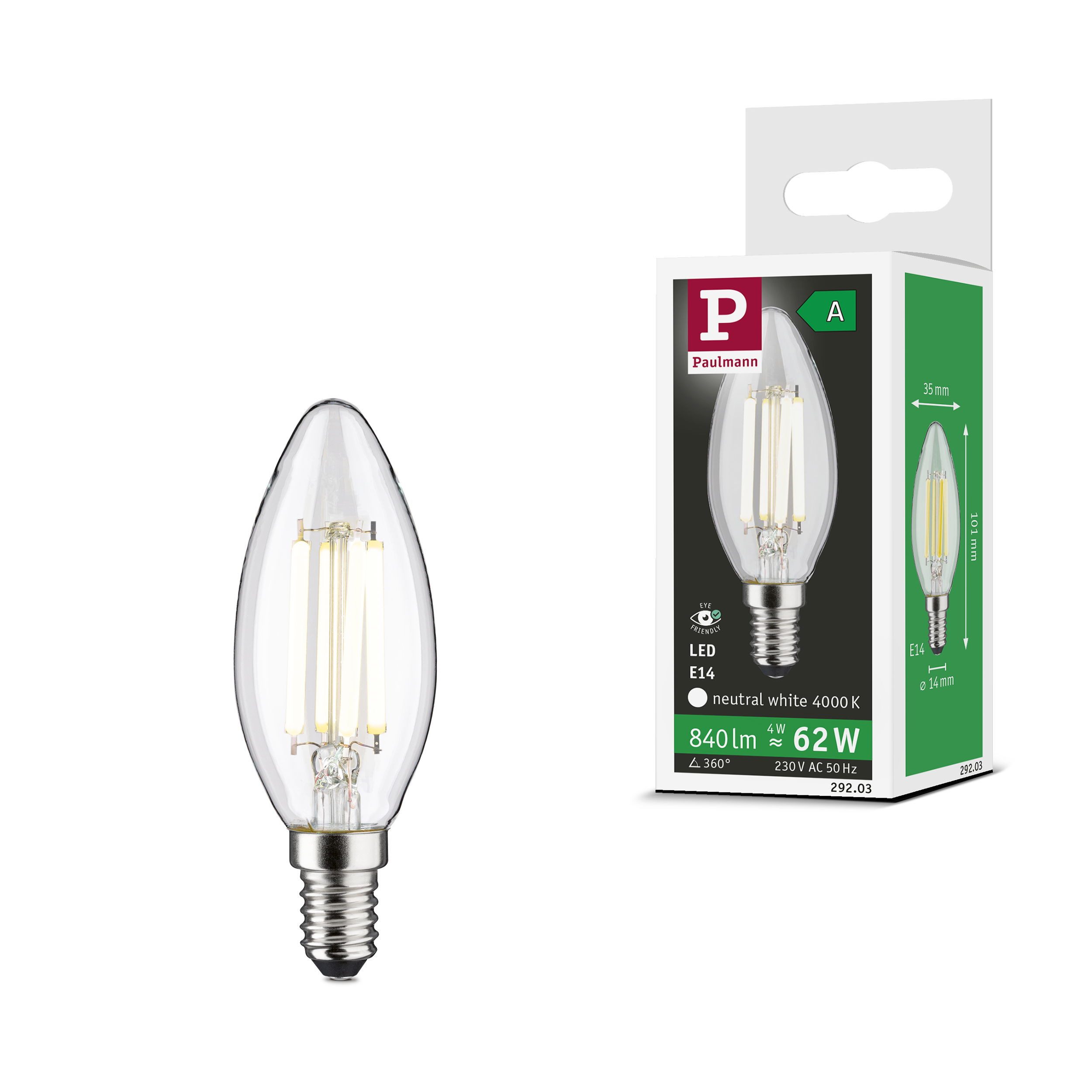 Paulmann LED-Leuchtmittel Efficient-Line Kerze 840lm 4W 4000K klar 230V, E14, 1 St., Neutralweiß – Bild 3 von 5