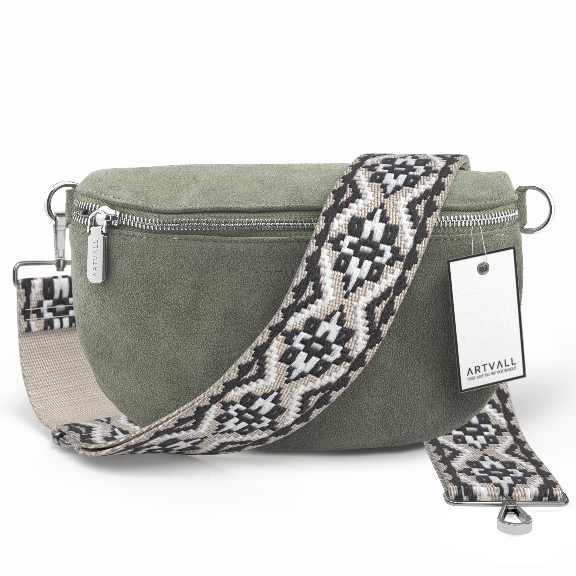 ARTVALL Umhängetasche Wildleder Handtasche Damen Brusttasche Minzgrün (Tasche inkl. Taschenband), Wildleder Bauchtasche mit Reißverschluss breites Schulterband Klein