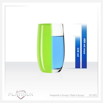 PLATINUX Glas Bunte Trinkgläser, Glas, 320ml (max. 400ml) Wassergläser Saftgläser Longdrinkgläser