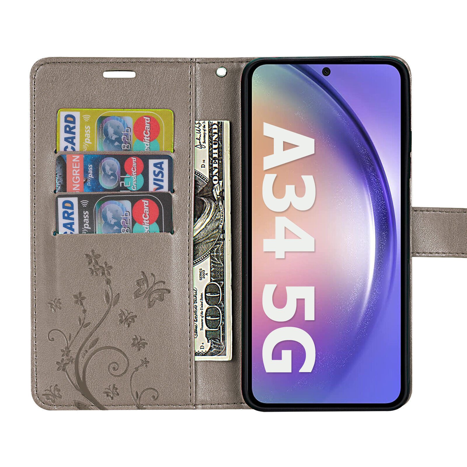 betterfon Handyhülle Handytasche für Samsung Galaxy A34 5G Klapphülle, Bookstyle-Hülle: Magnetverschluss 3 Kartenfächer & Standfunktion