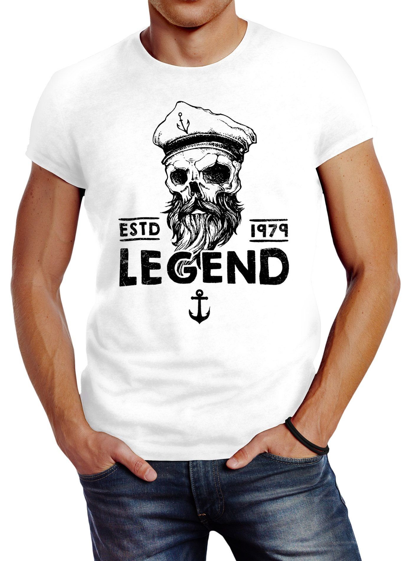 Neverless Print-Shirt Herren T-Shirt Skull Captain günstig online kaufen