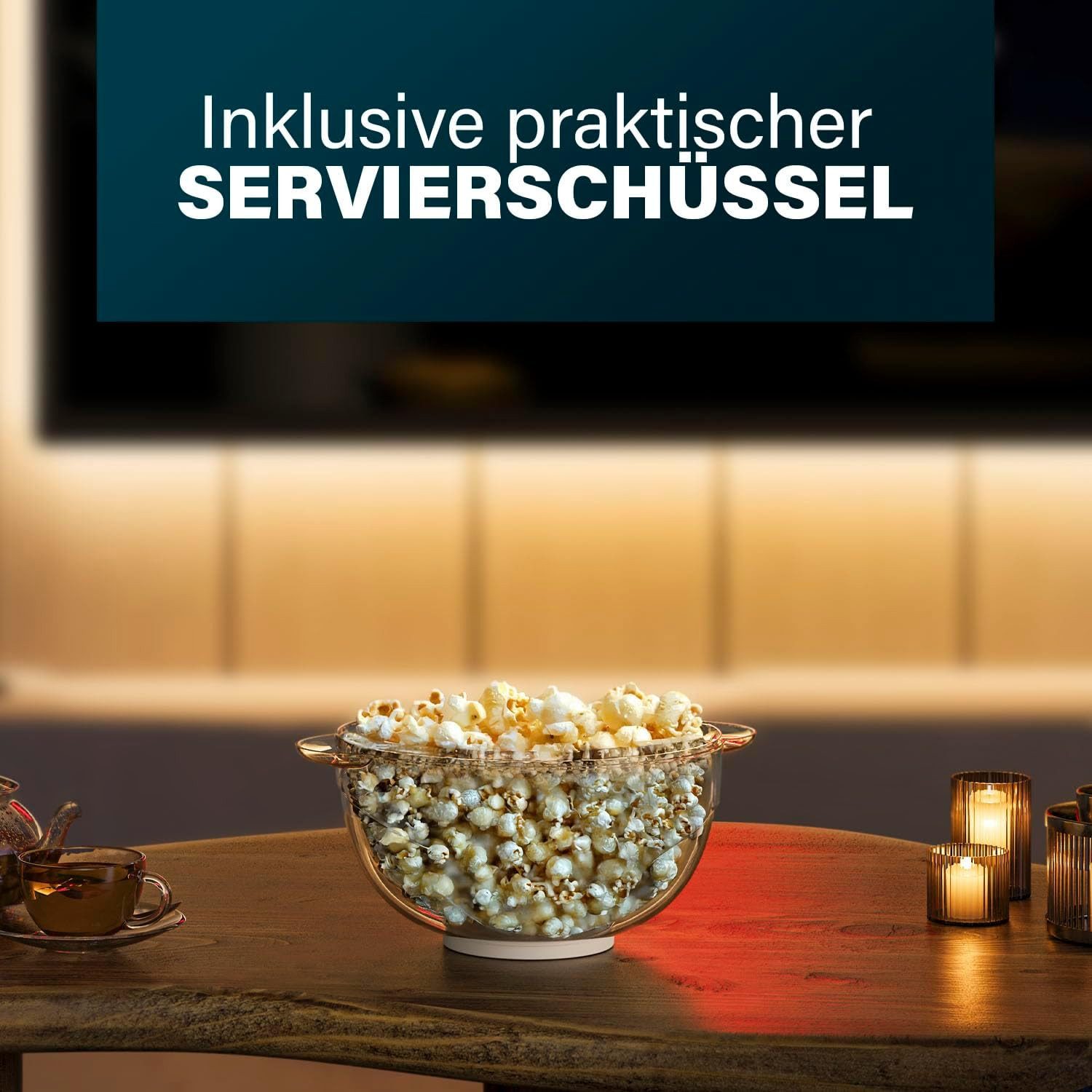 PRINCESS Popcornmaschine Princess 292980 Popcornmaker – Rührstab für effizientes Poppen – Leich, Transparenter Deckel - Servierschale