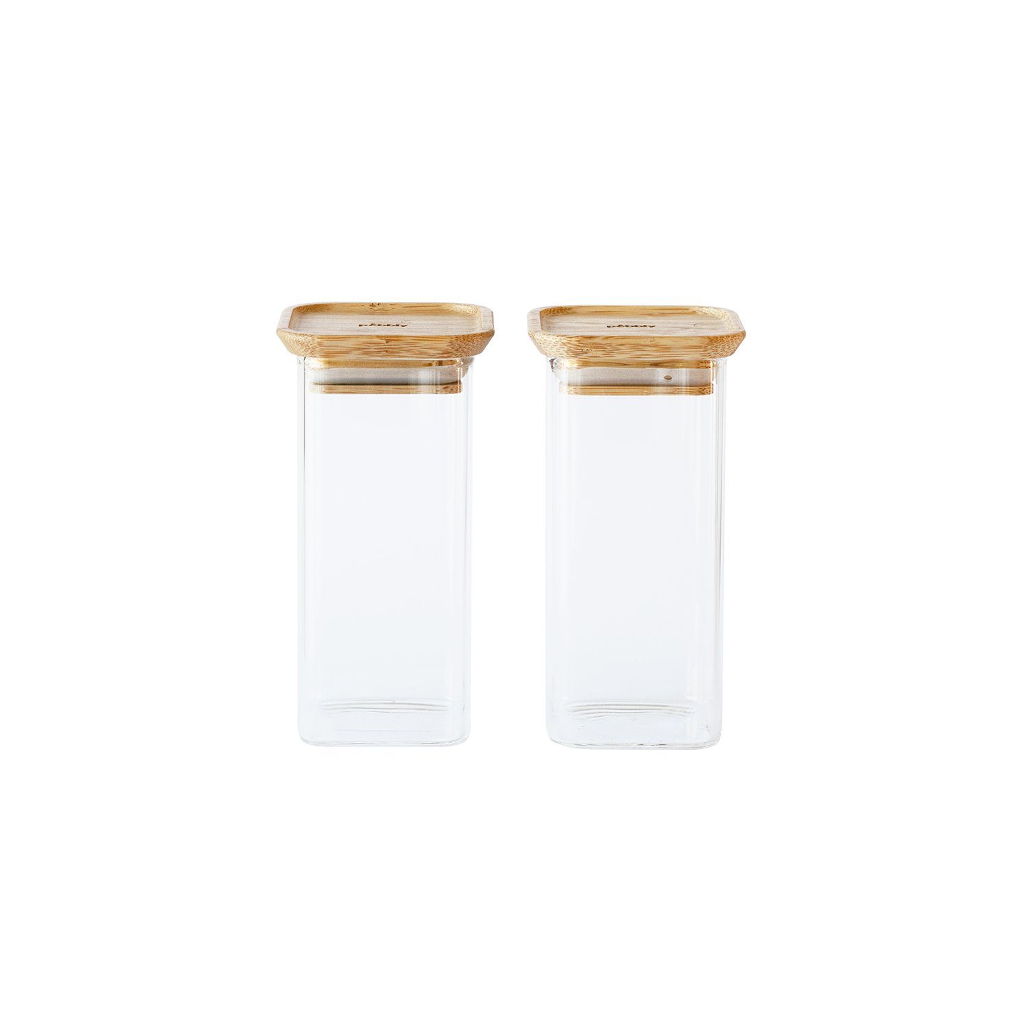 Pebbly Vorratsdose Pebbly Glasbehälter quadratisch mit Bambusdeckel 3er Set 320 ml, Borosilikatglas, Bambus, Silikon