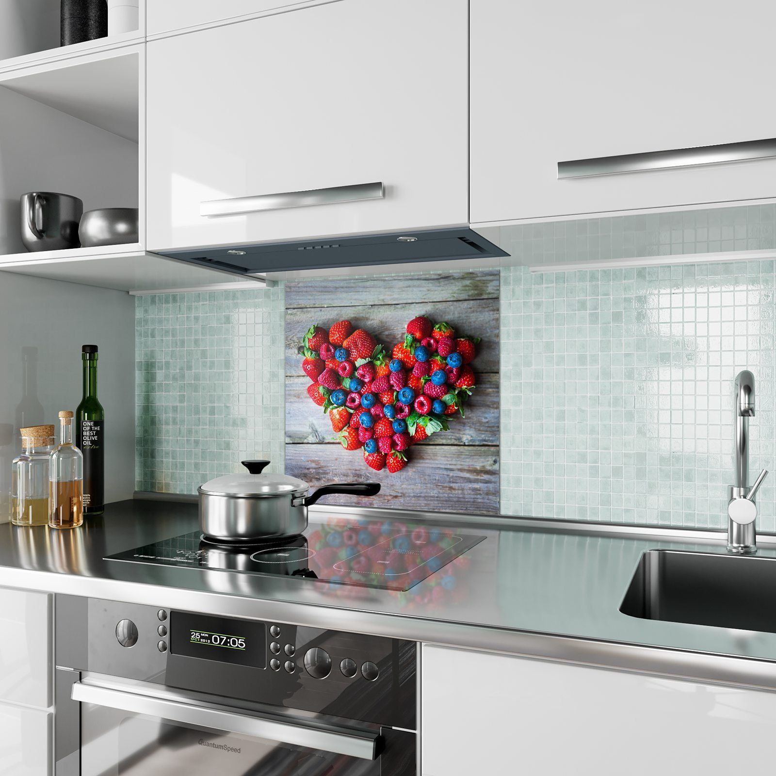 Küchenrückwand aus Spritzschutz Primedeco Beeren Herz Glas