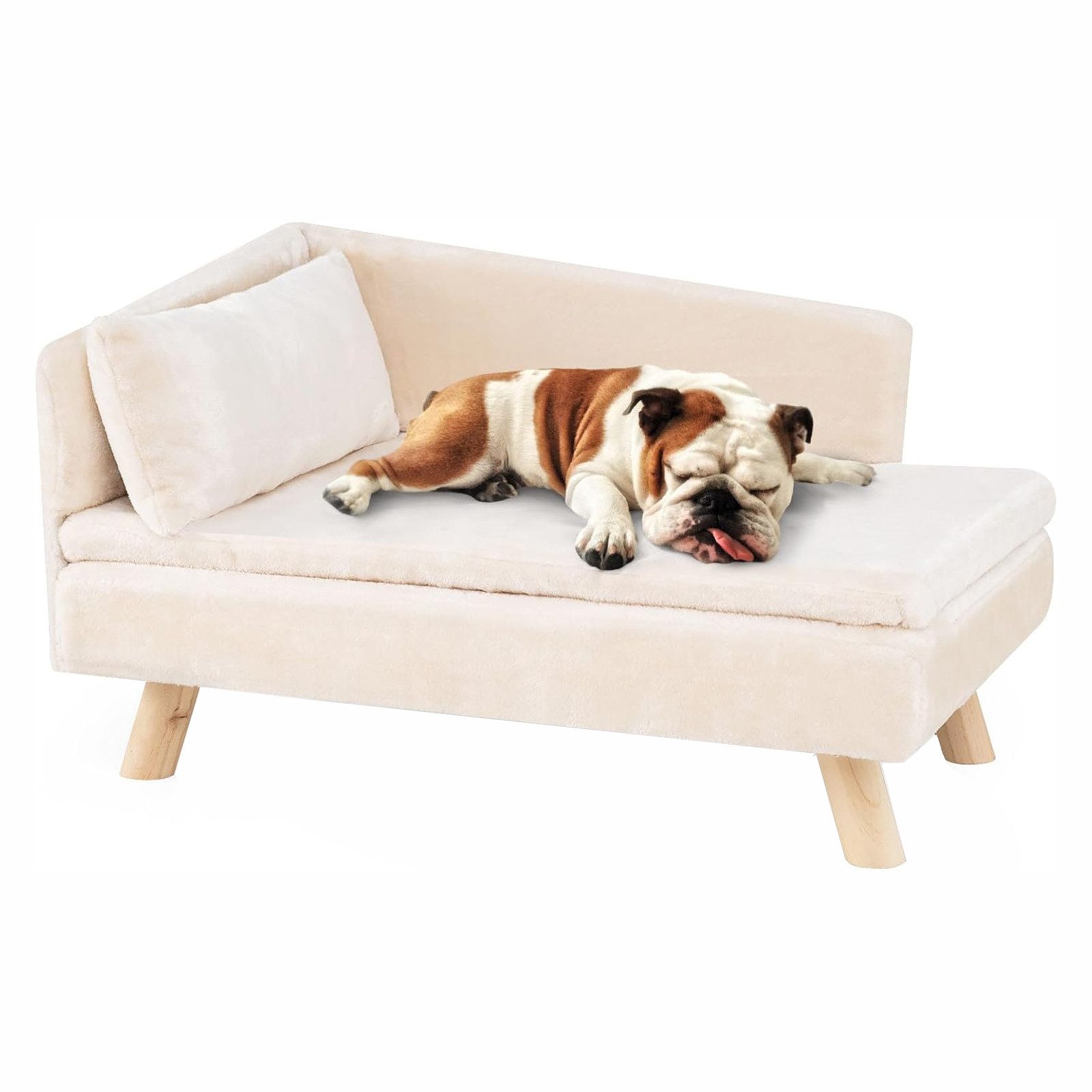 KOMFOTTEU Tiersofa, Hundebett mit Rückenlehne, abnehmbarem Kissen & Holzbei günstig online kaufen
