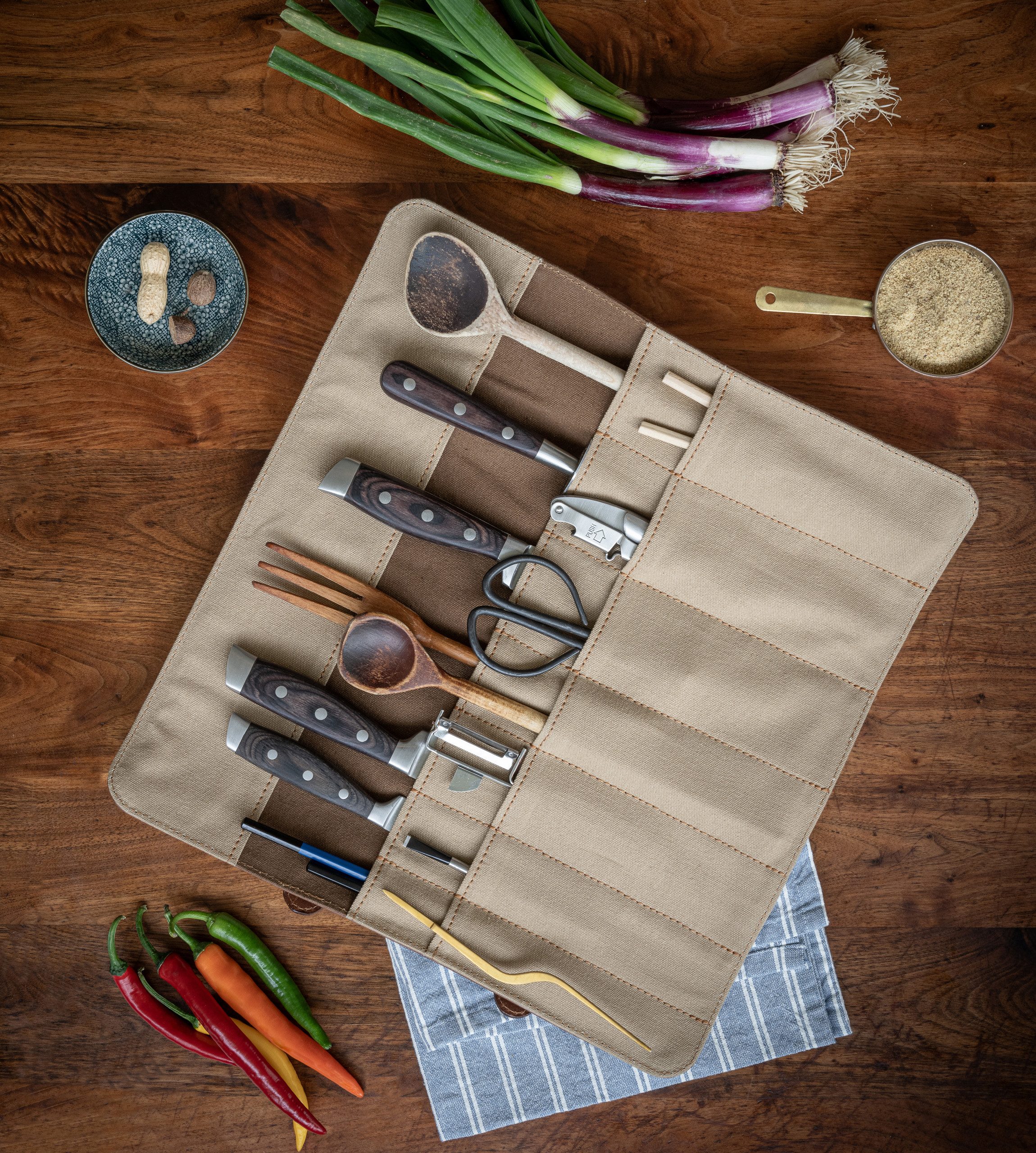 Angus Stoke Messertasche Duplex Messerrolle Leder, Messertasche aus hochwertigem Büffelleder
