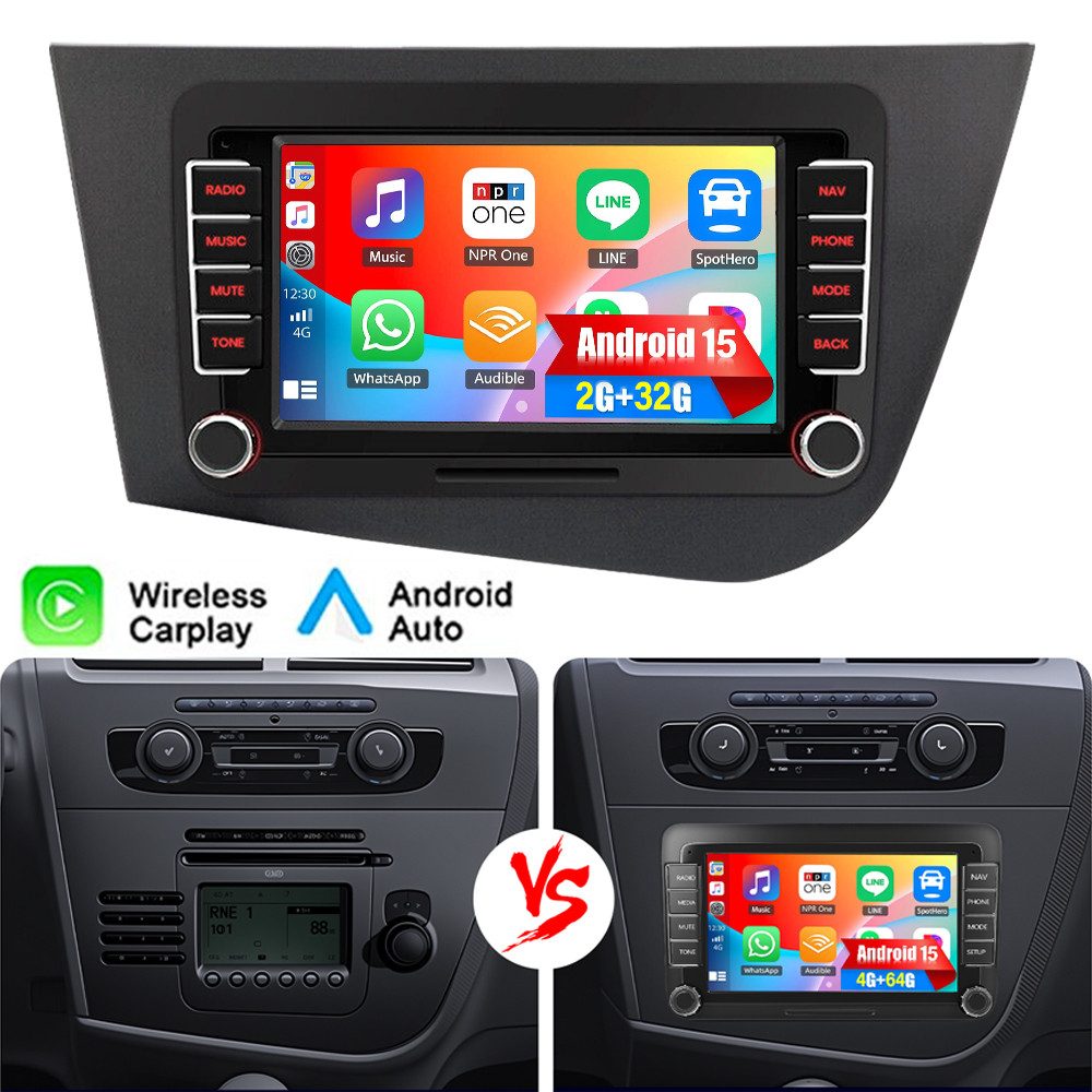 ESSGOO 7/9'' DAB+ 64G Für Seat Leon 1P1 2005-12 Android 15 Autoradio Carplay Autoradio (RDS, 4+64GB(optional), Digitalradio (DAB), FM, AM, Carplay Android Auto Bluetooth EQ USB GPS Navi WIFI Touchscreen)