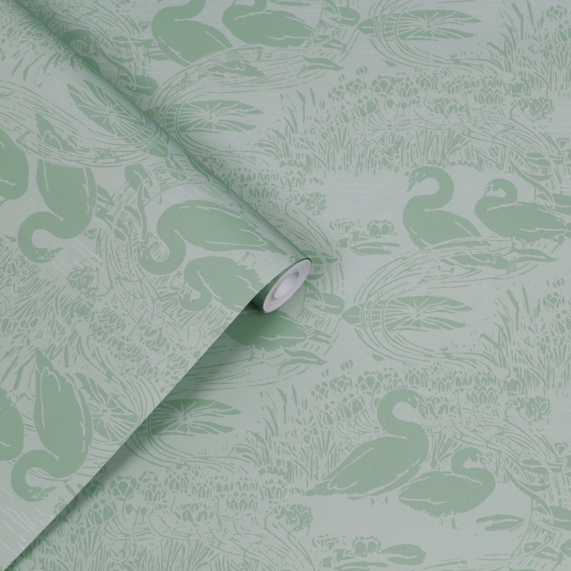 LAURA ASHLEY Vliestapete Swans, texturiert, natürlich, (1 St), 10mx52cm grün