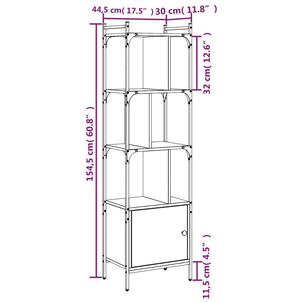 1-tlg. vidaXL mit cm 44,5x30x154,5 Tür Bücherregal Sonoma Grau Bücherregal Holzwerkstoff,