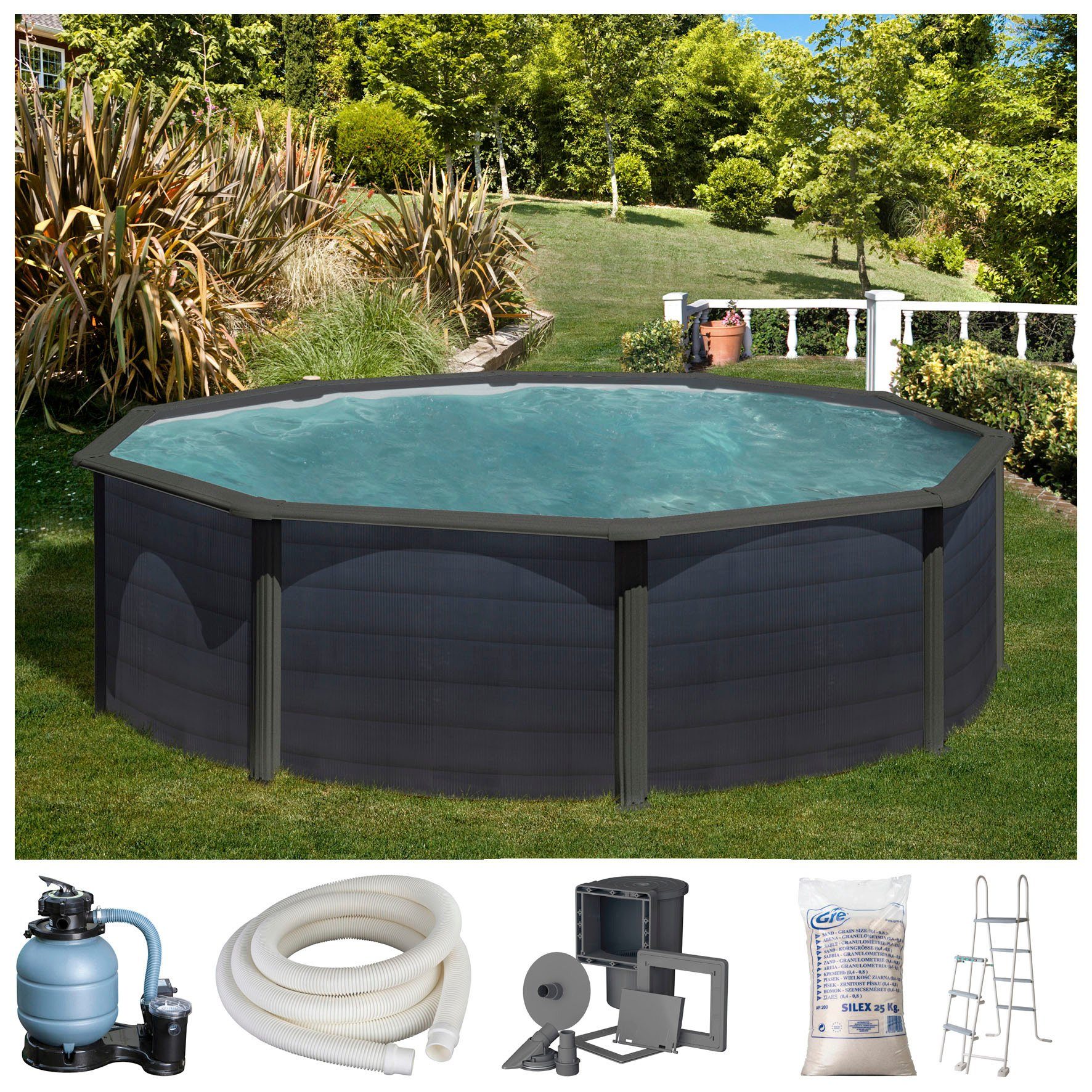 Gre Rundpool GRAPHITE (Set), 4-tlg., Stahlwandpool, günstig online kaufen