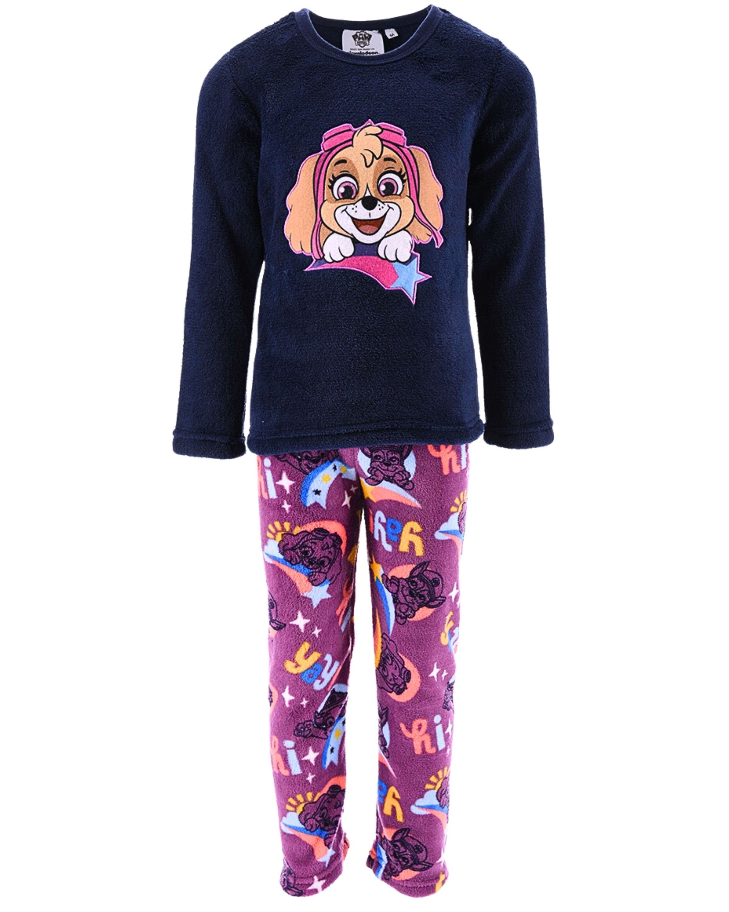 PAW PATROL Schlafanzug Skye (2 tlg) Mädchen Pyjama langarm aus weichem Fleece Gr. 98 - 116 cm Dunkelblau-Lila