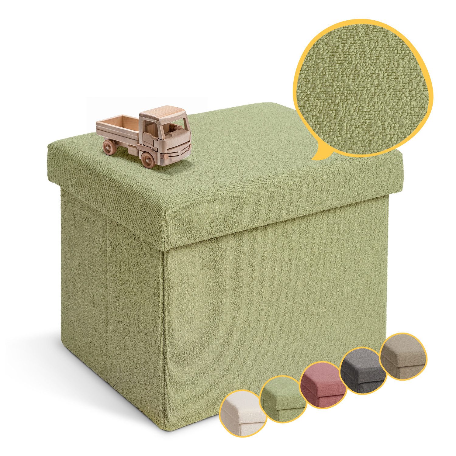 Laleni Sitztruhe Sitzbank mit Stauraum aus robustem Boucle-Stoff, Bequemer Hocker mit Stauraum - Aufbewahrungsboxen