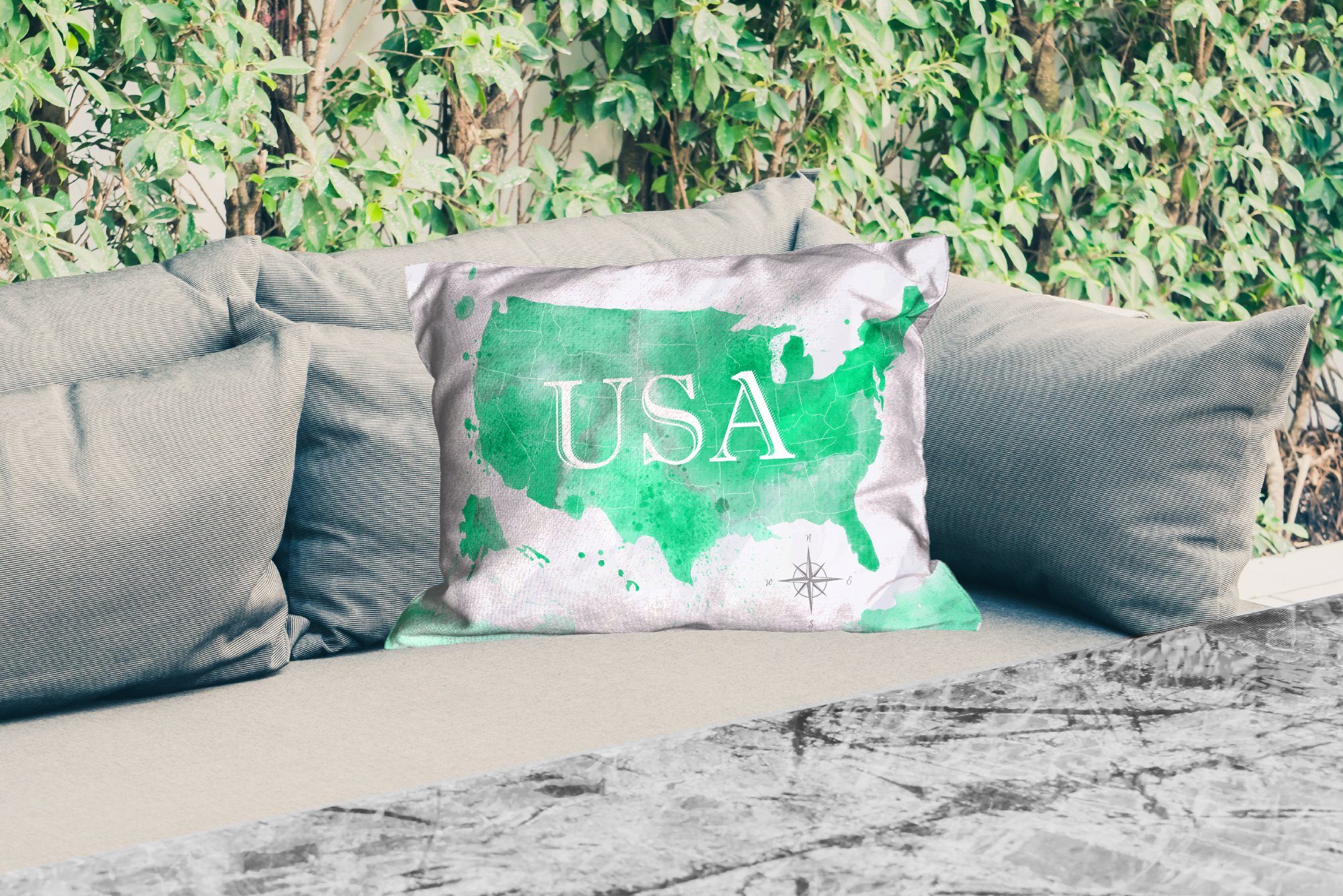 Grün, MuchoWow - Dekokissen Dekokissenbezug, - Weltkarte Polyester, Outdoor-Dekorationskissen, Kissenhülle Vereinigte Staaten