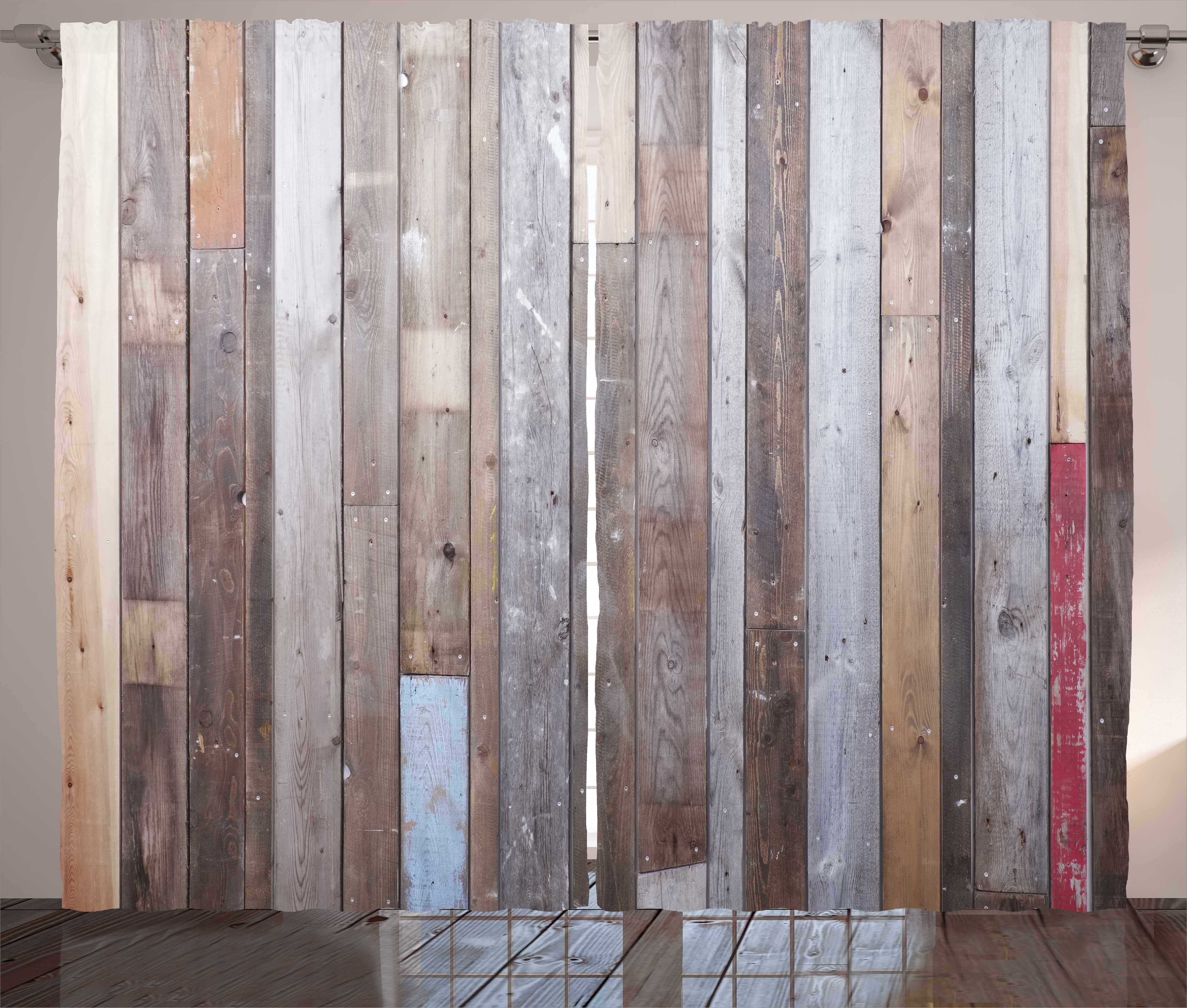 Gardine Schlafzimmer Kräuselband Vorhang mit Schlaufen und Haken, Abakuhaus, rustikales Holz Retro-Effekt-Fotografie