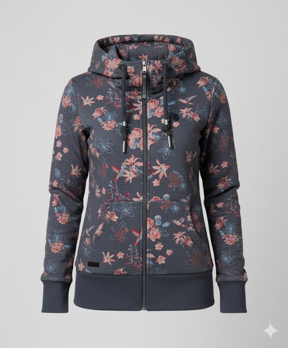 Ragwear Sweatjacke NESKA ZIP FLOWERS O mit extra breiten Bündchen