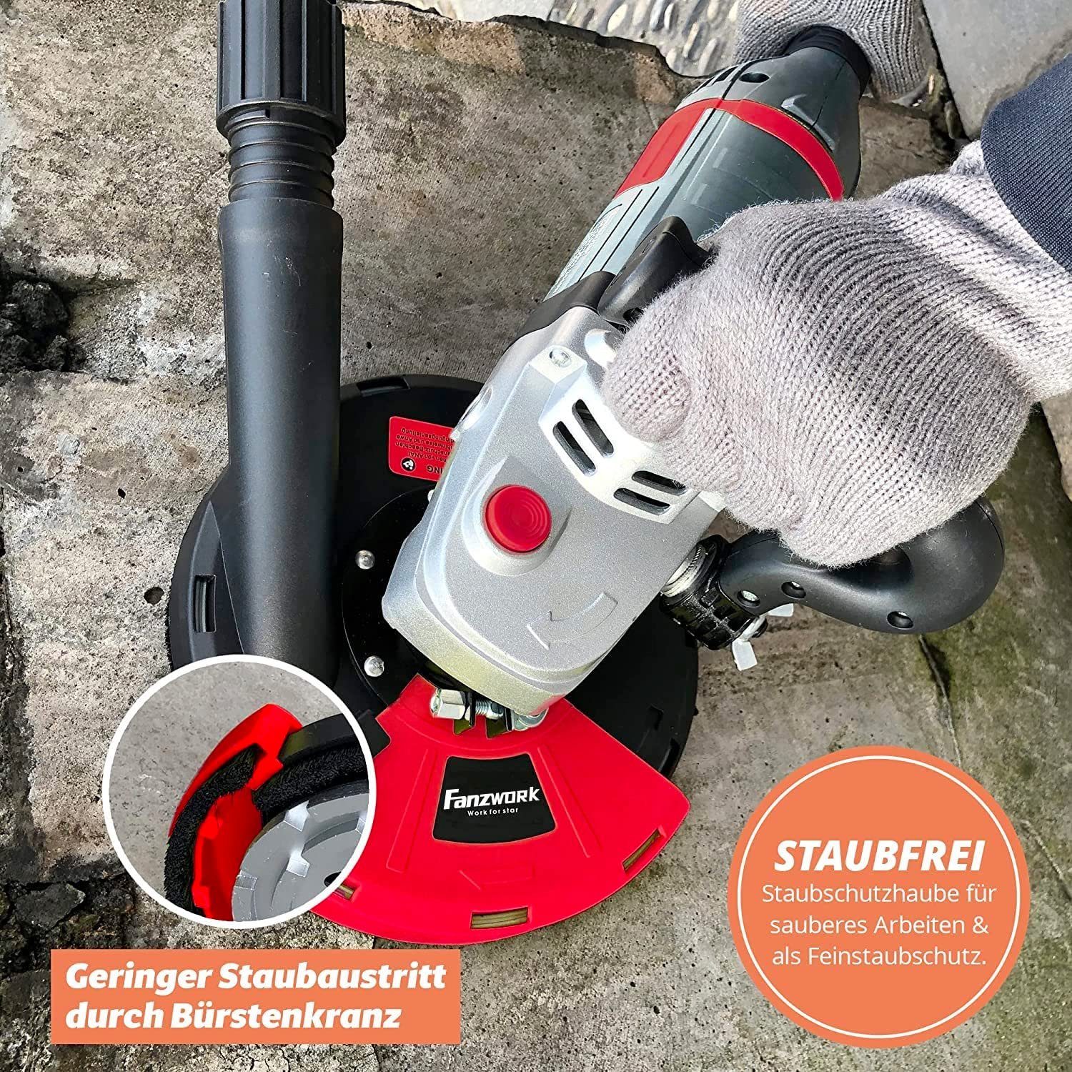 Fanzwork Winkelschleifer Betonschleifer Betonfräse 2000W Set mit 180mm Diamantschleiftopf, Ideal für Beton, Estrich und Fliesenkleber Schleifen – Bild 5 von 5