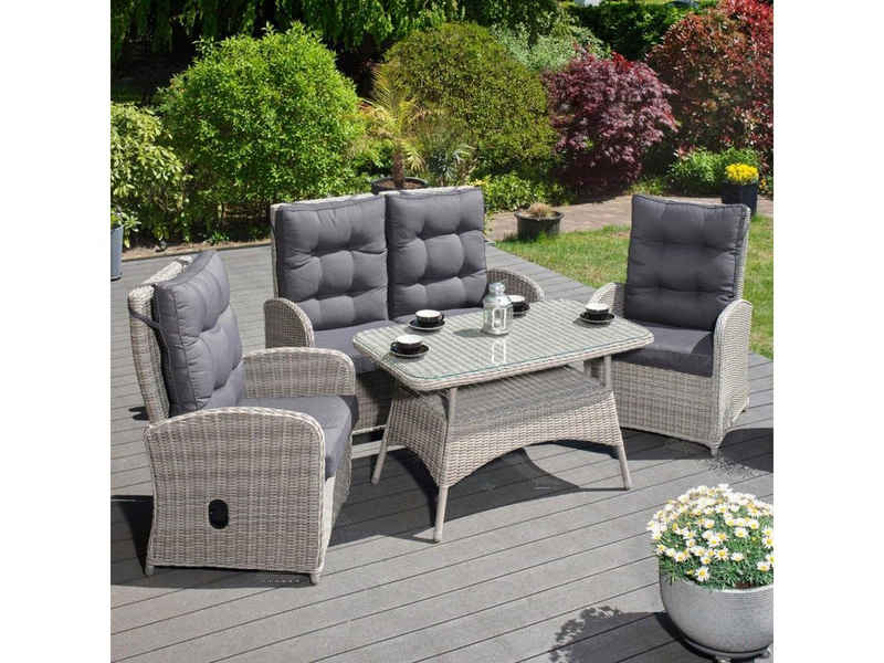 Green Spirit Gartenlounge-Set Garten Sitzgruppe Monte Carlo, grau, (Set, 8-tlg), Loungesessel und Gartensofa mit Relaxfunktion