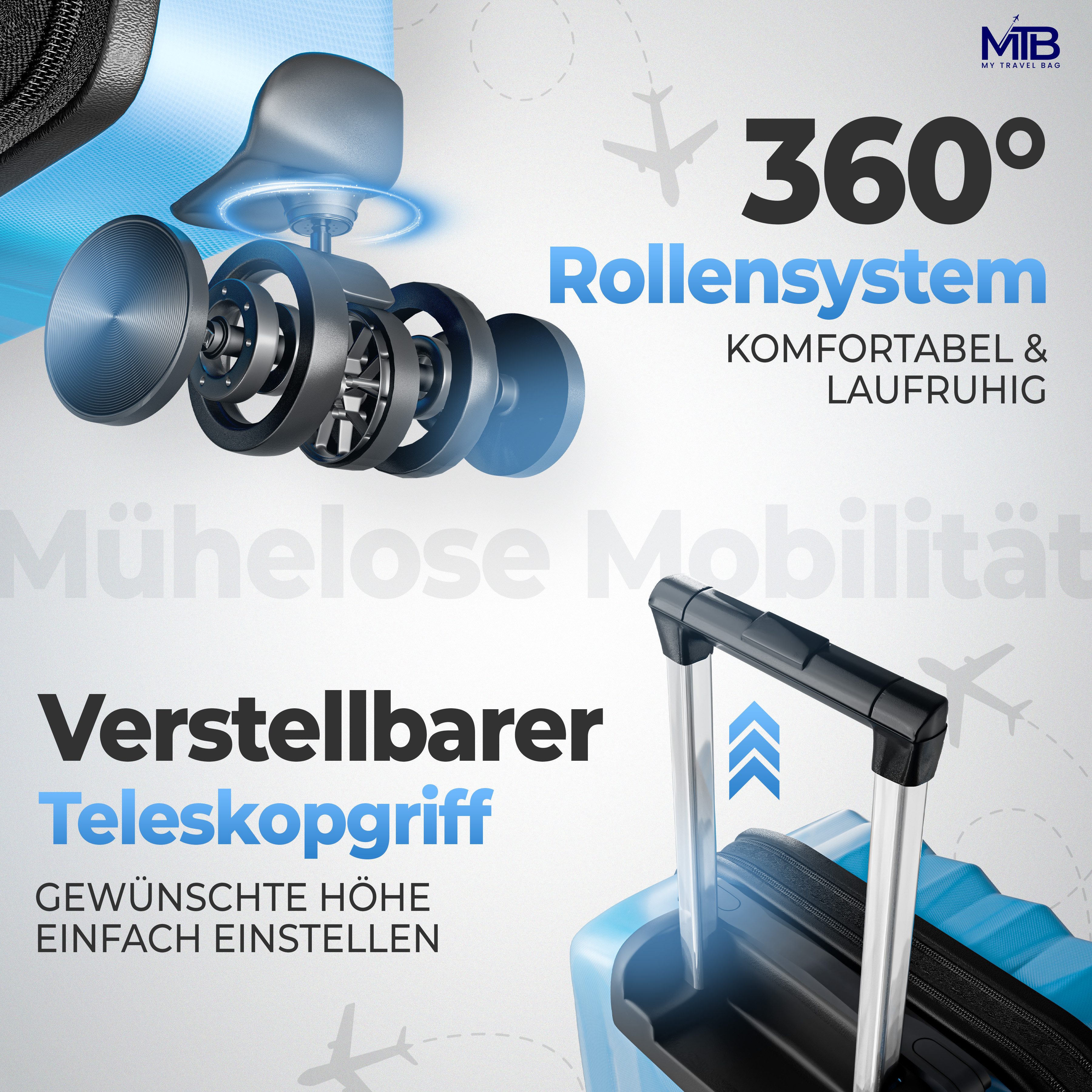 MTB Koffer Reisekoffer Rollkoffer Hartschalen Handgepäck ABS Dehnungsfuge, Handgepäck - Mittlerer Koffer- Großer Koffer