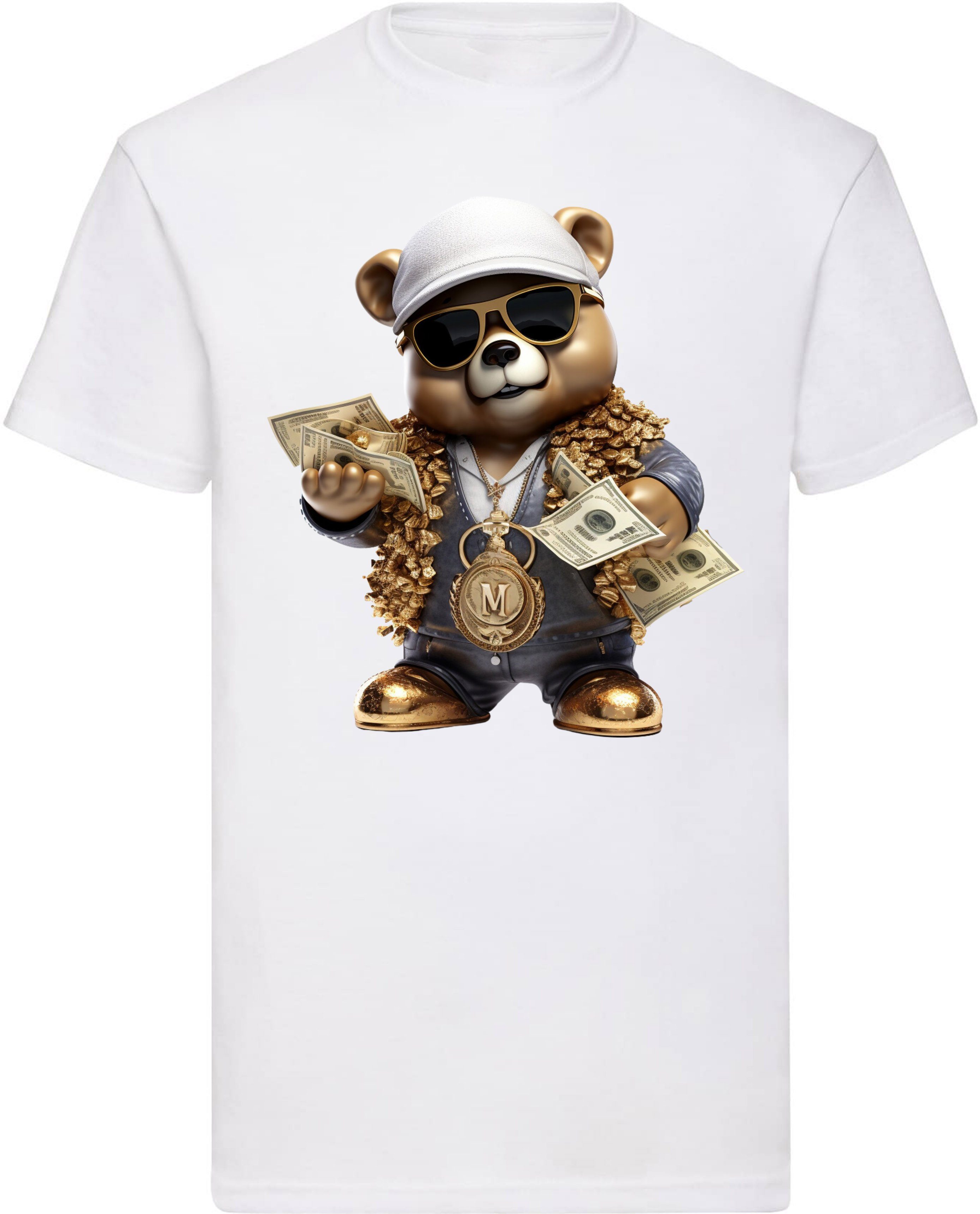 Baumwolle 100% Money T-Shirt aus Gangster Banco Bär Weiß Druck DTF