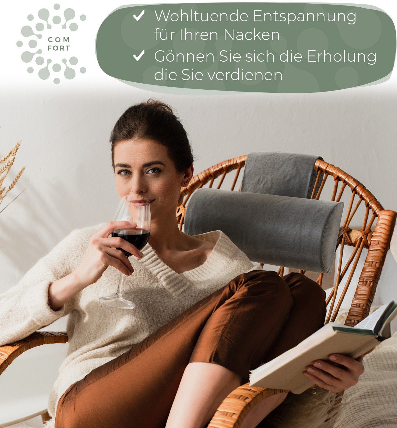 Well B4 Nackenrolle für Sessel mit Gegengewicht, Nackenkissen Sofa Couch hängend, Nackenstütze für Kopfteil Bett, Kopfkissen für Liegestuhl, 100% Memory Schaum – Bild 2 von 5